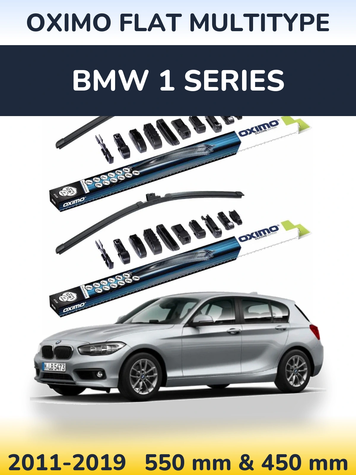 Front wiper blade set Oximo Flat MultiTüüpe 550 & 450 mm for BMW 1 Series 2011-2019