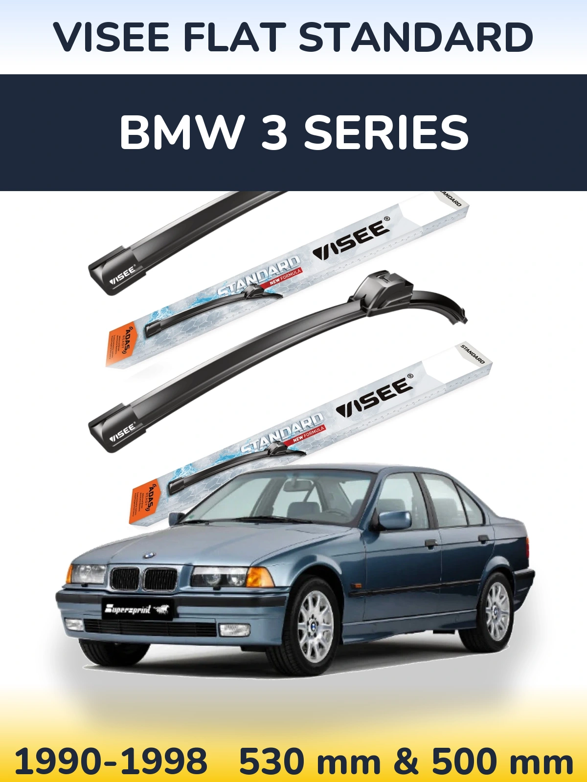 Комплект передних дворников VISEE FLAT STANDARD 530 & 500 мм для BMW 3 Series 1990-1998