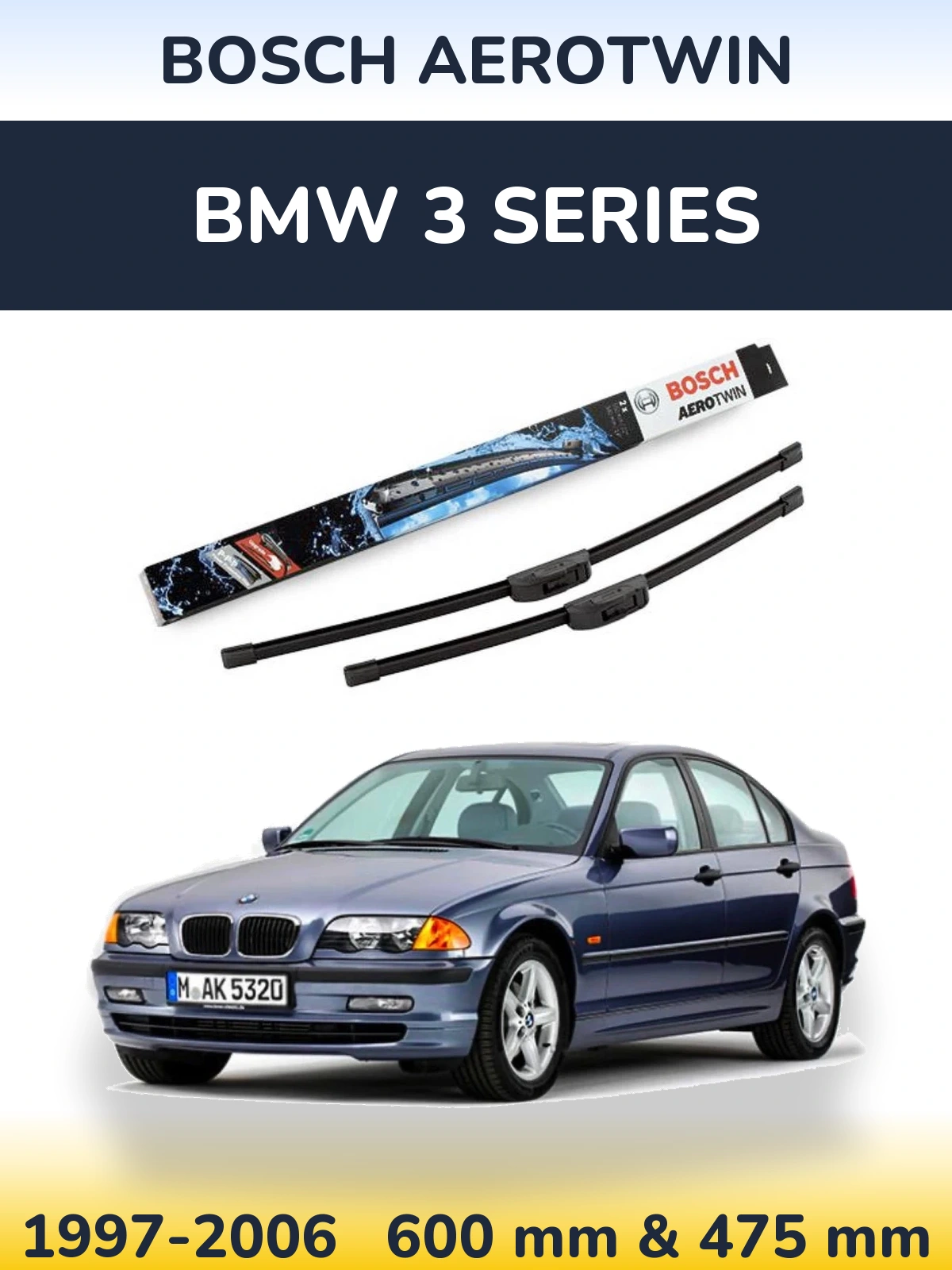 Комплект передних дворников BOSCH AeroTwin 600 & 475 мм для BMW 3 Series 1997-2006