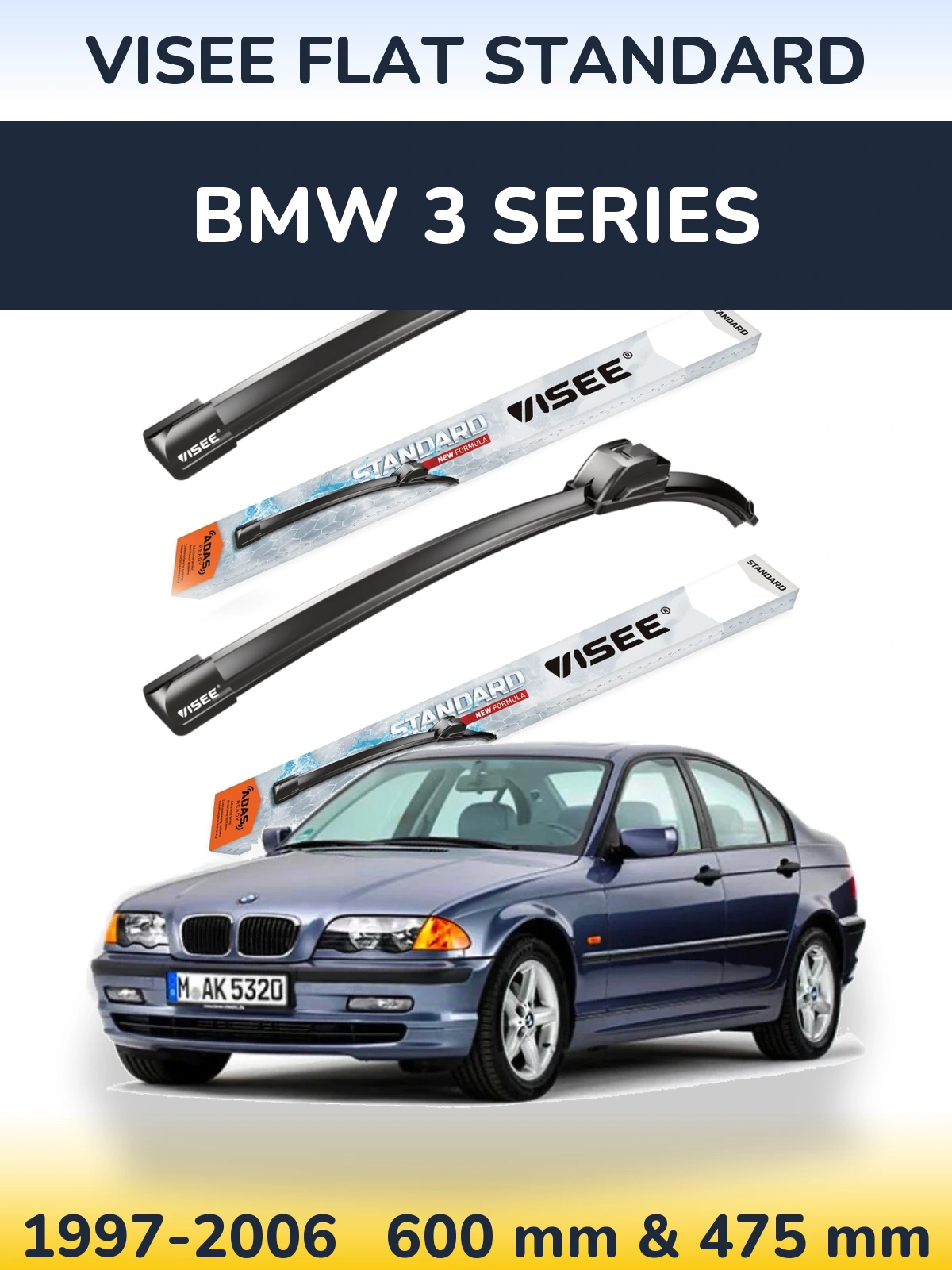 Комплект передних дворников VISEE FLAT STANDARD 600 & 475 мм для BMW 3 Series 1997-2006