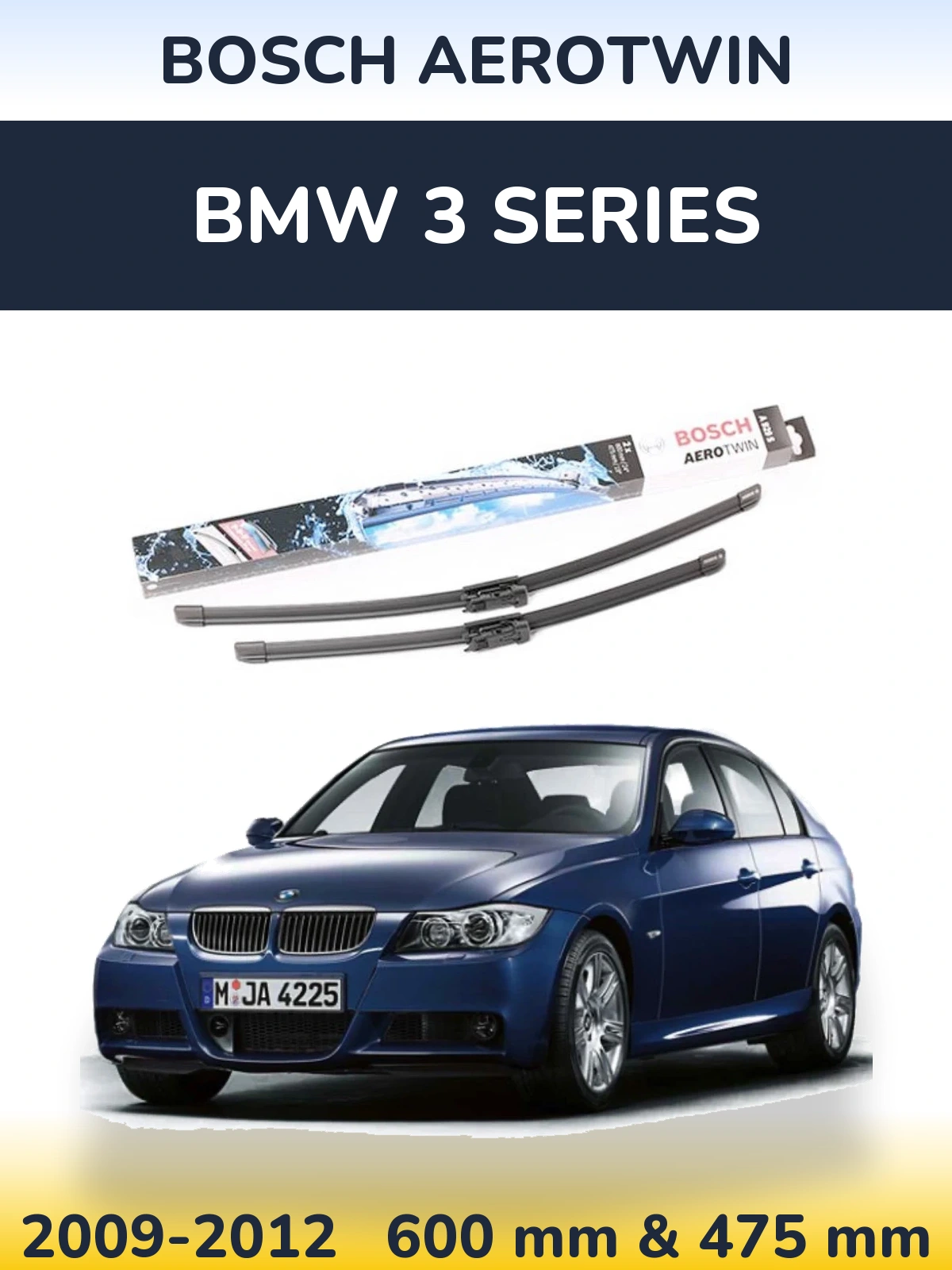 Комплект передніх щіток BOSCH AeroTwin 600 & 475 мм для BMW 3 Series 2009-2012
