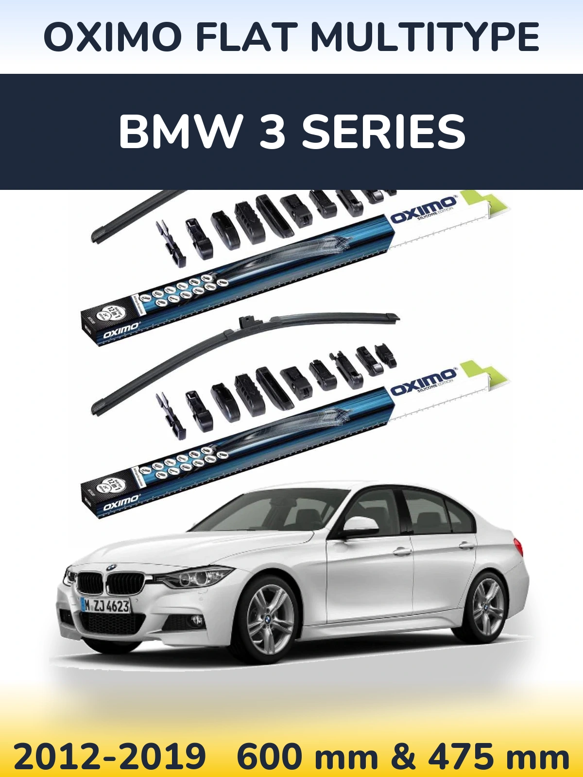 Front wiper blade set Oximo Flat MultiTüüpe 600 & 475 mm for BMW 3 Series 2012-2019