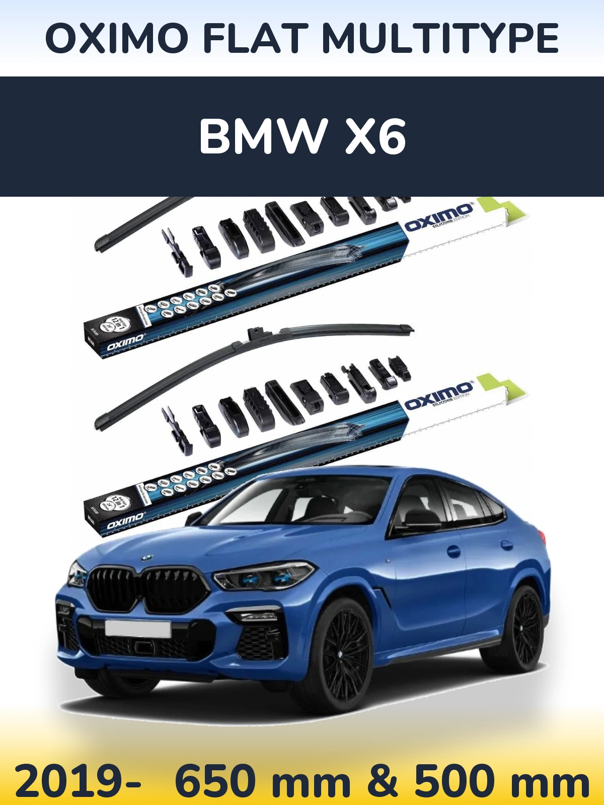 Front wiper blade set Oximo Flat MultiTüüpe 650 & 500 mm for BMW X6 2019-2026