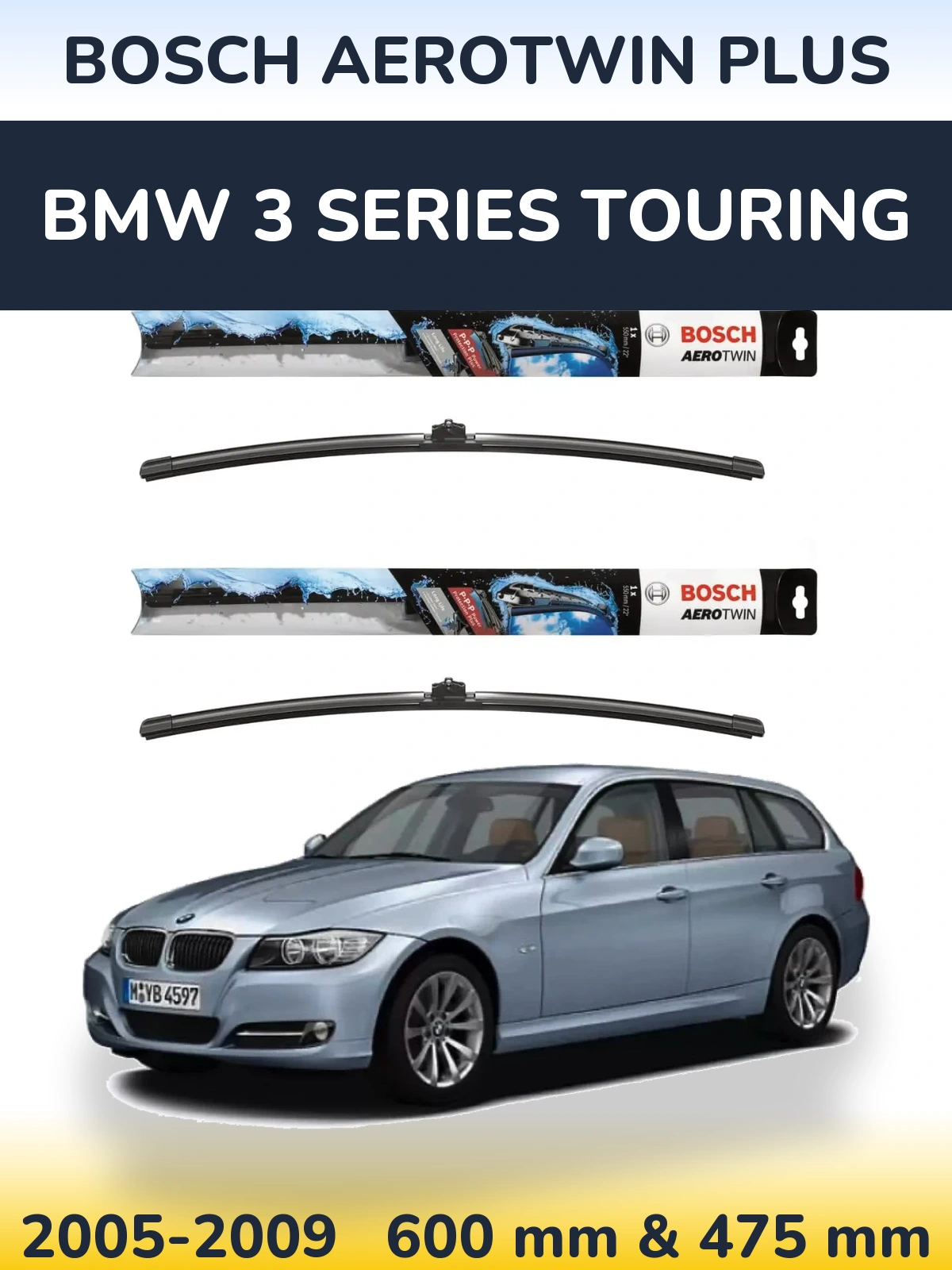 Комплект передніх щіток BOSCH AeroTwin Plus 600 & 475 мм для BMW 3 Series Touring 2005-2009