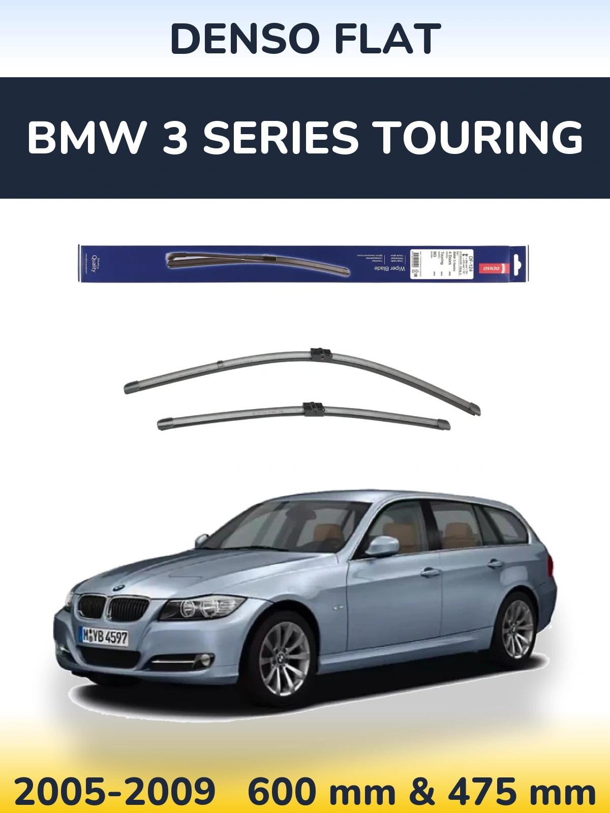 Комплект передніх щіток Denso Flat 600 & 475 мм для BMW 3 Series Touring 2005-2009