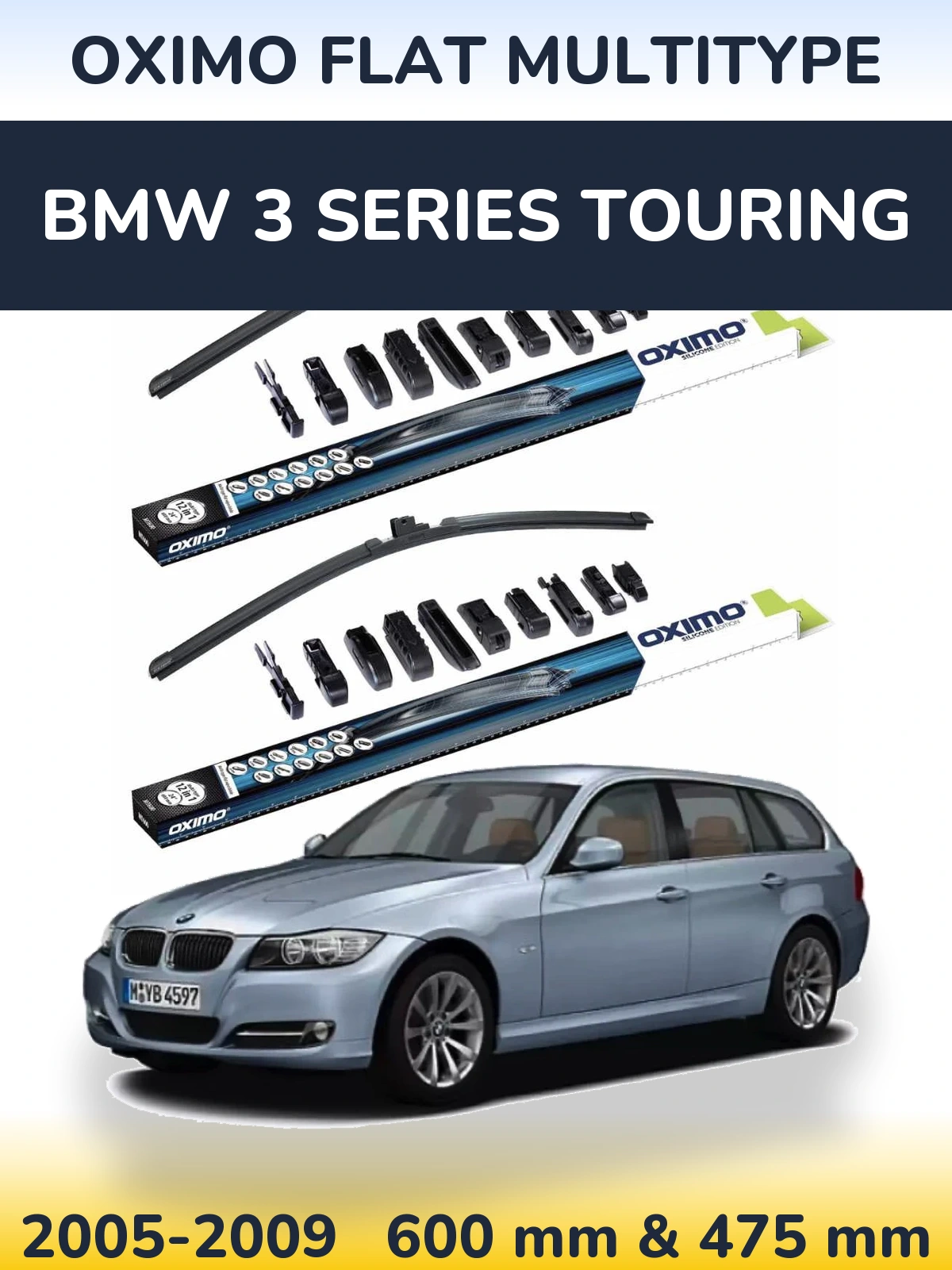 Комплект передніх щіток Oximo Flat MultiТипe 600 & 475 мм для BMW 3 Series Touring 2005-2009