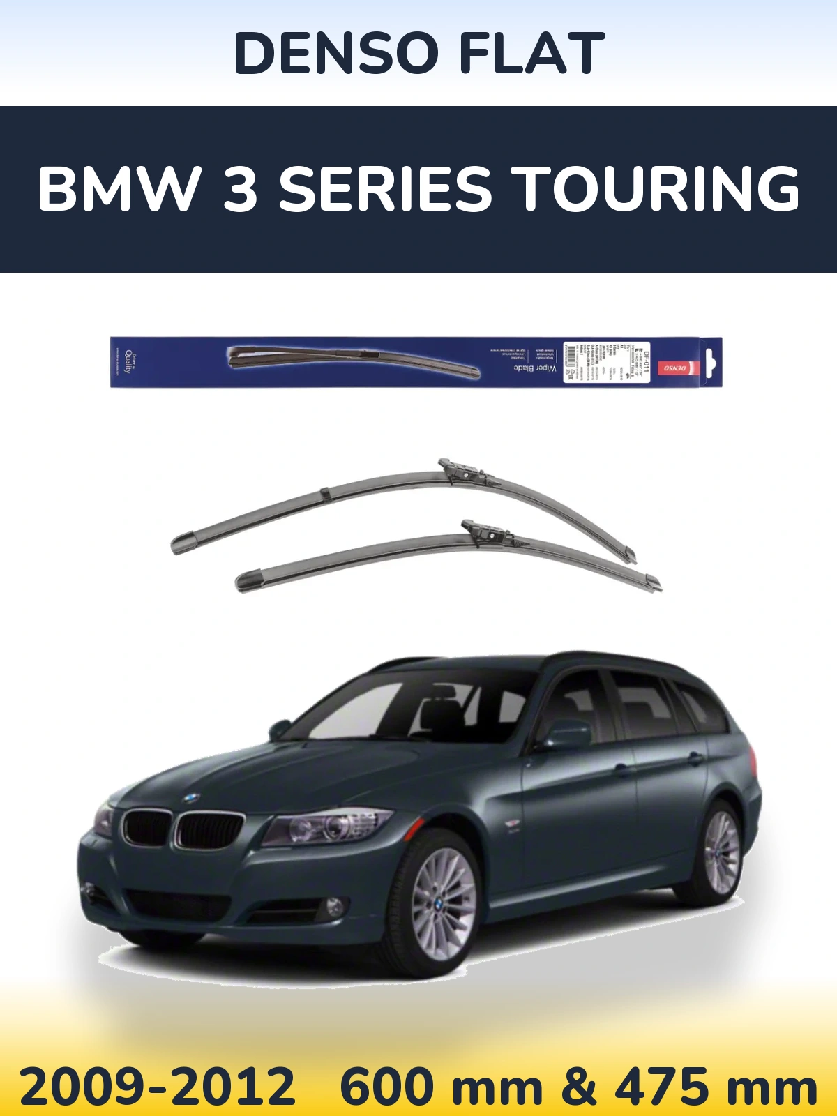 Комплект передніх щіток Denso Flat 600 & 475 мм для BMW 3 Series Touring 2009-2012