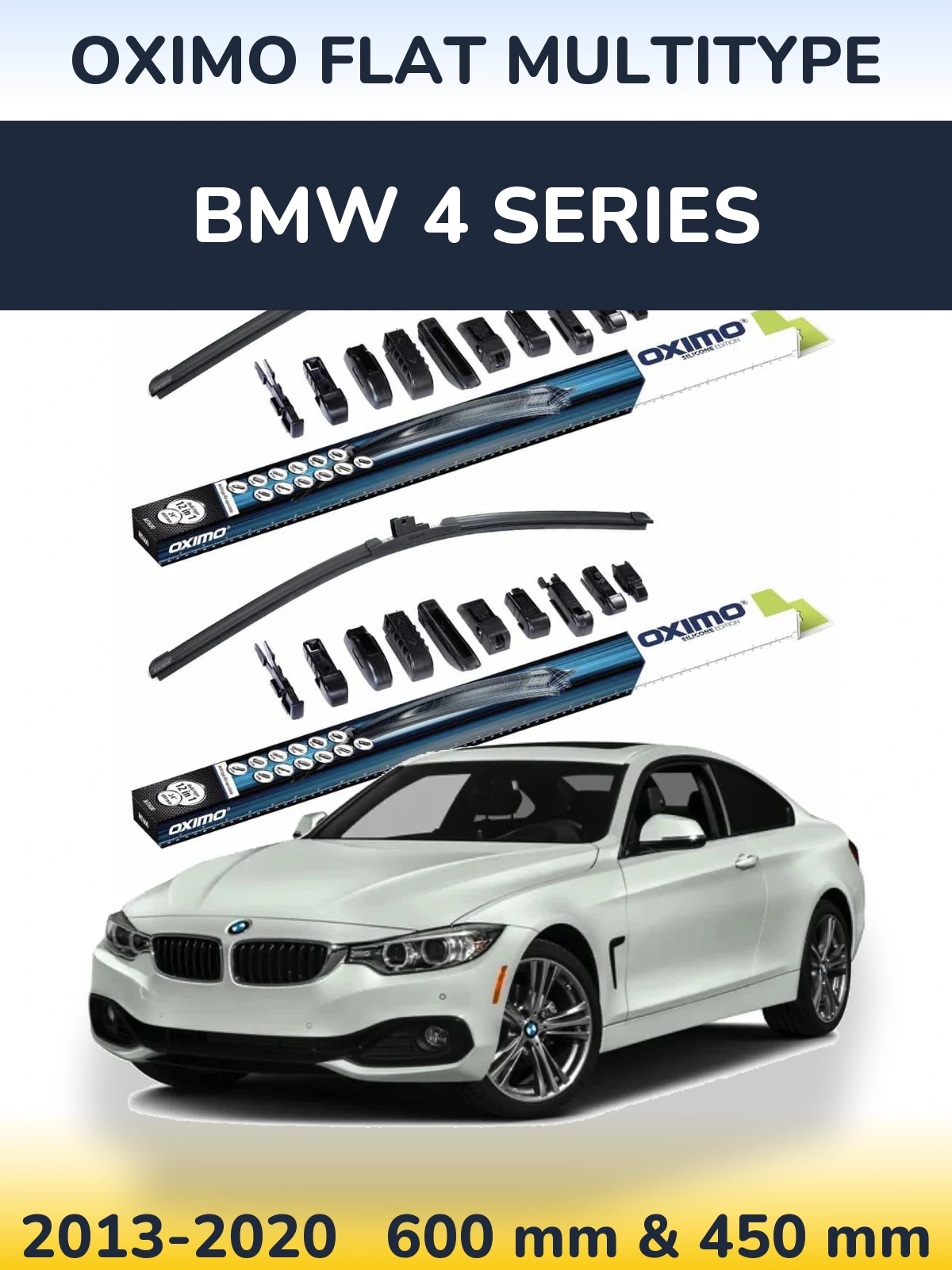 Front wiper blade set Oximo Flat MultiTüüpe 600 & 450 mm for BMW 4 Series 2013-2020