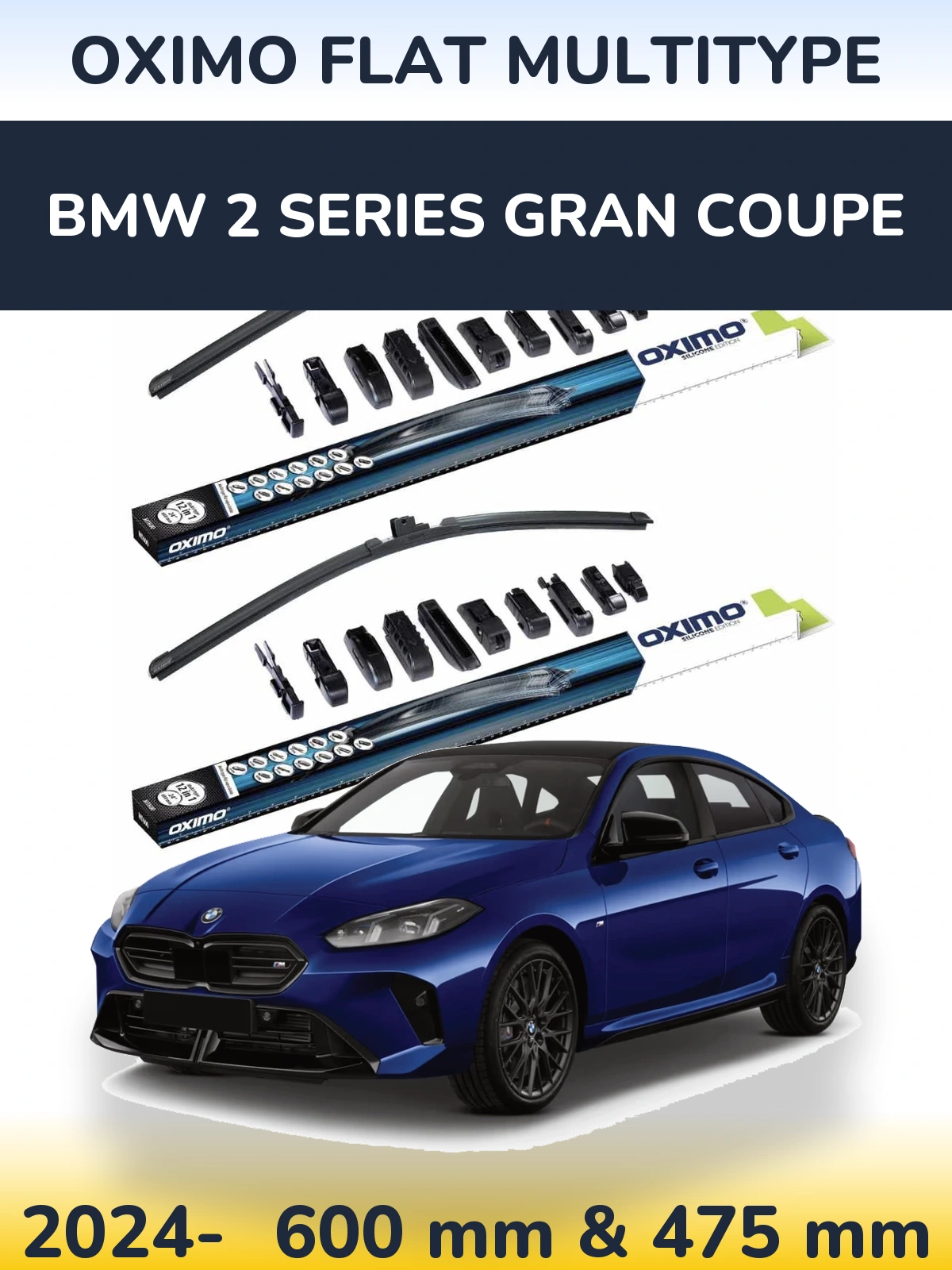 Front wiper blade set Oximo Flat MultiTüüpe 600 & 475 mm for BMW 2 Series Gran Coupe 2024-2026