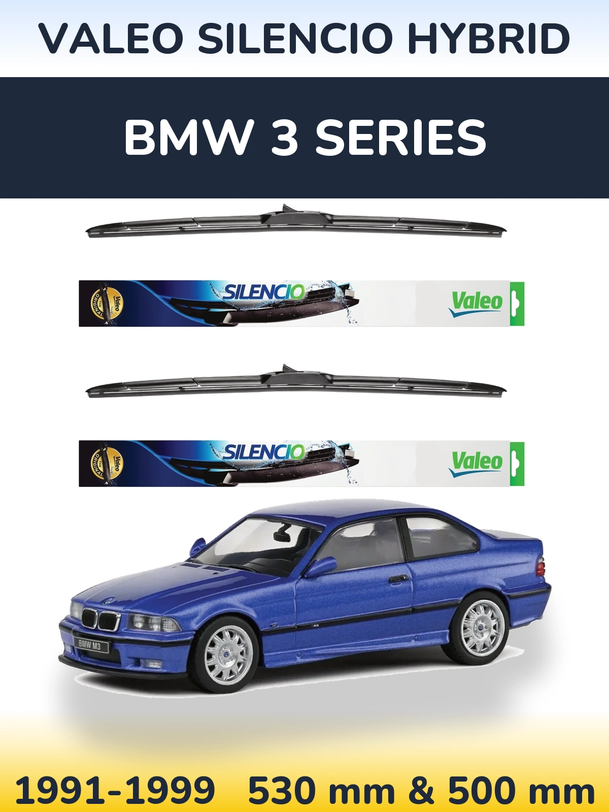 Комплект передніх щіток Valeo Silencio Hybrid 530 & 500 мм для BMW 3 Series 1991-1999