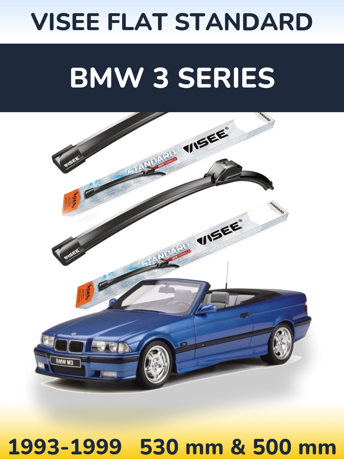 Комплект передніх щіток VISEE FLAT STANDARD 530 & 500 мм для BMW 3 Series 1993-1999
