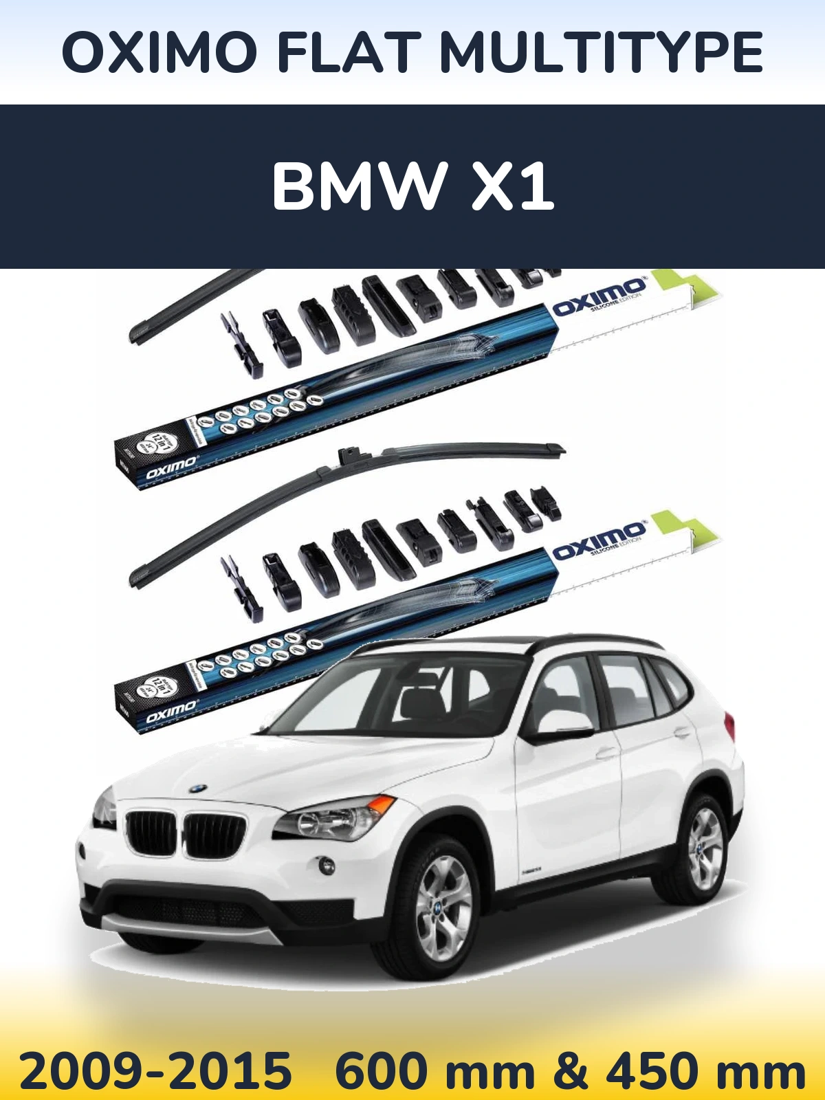 Front wiper blade set Oximo Flat MultiTüüpe 600 & 450 mm for BMW X1 2009-2015