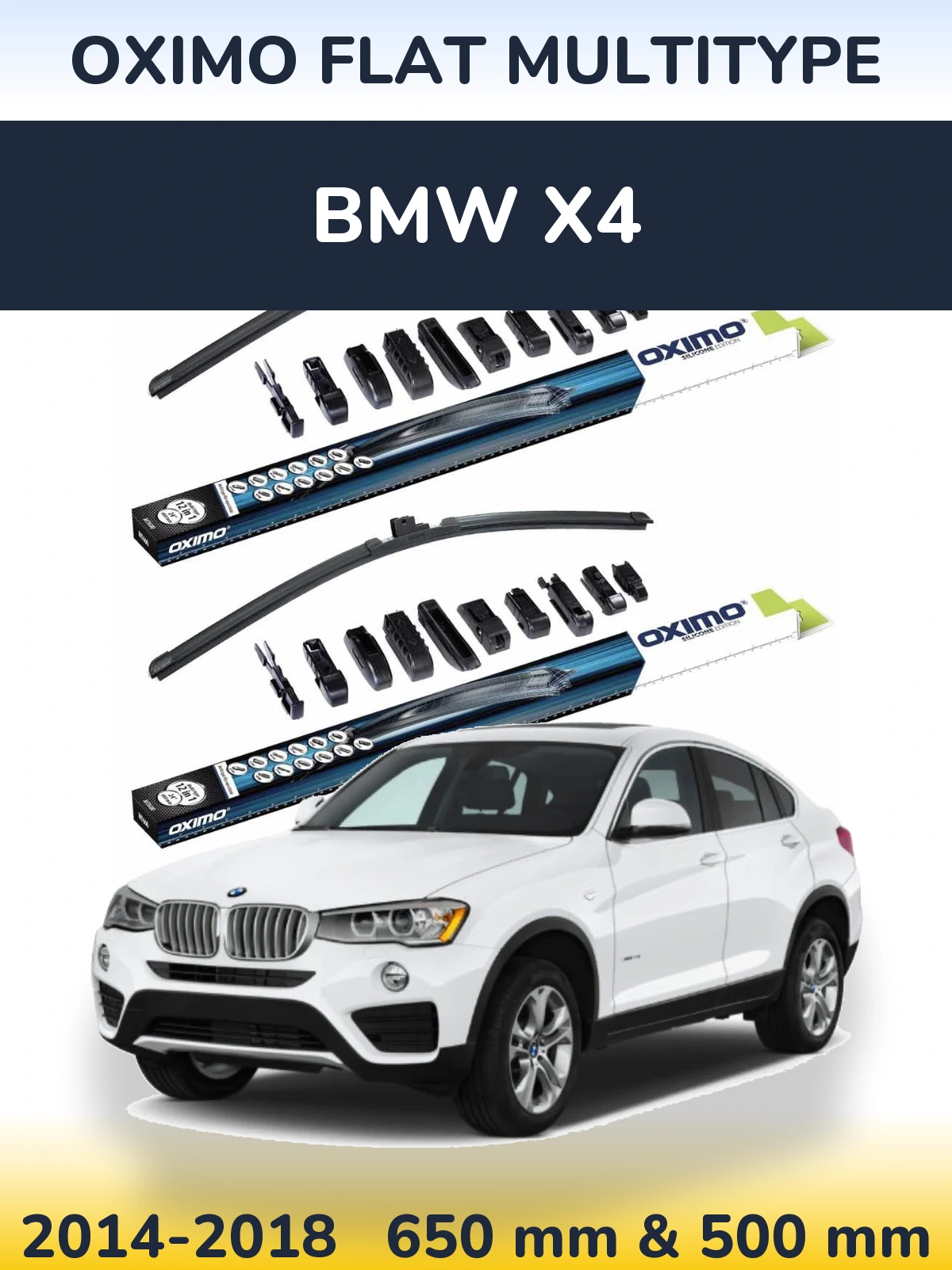 Front wiper blade set Oximo Flat MultiTüüpe 650 & 500 mm for BMW X4 2014-2018