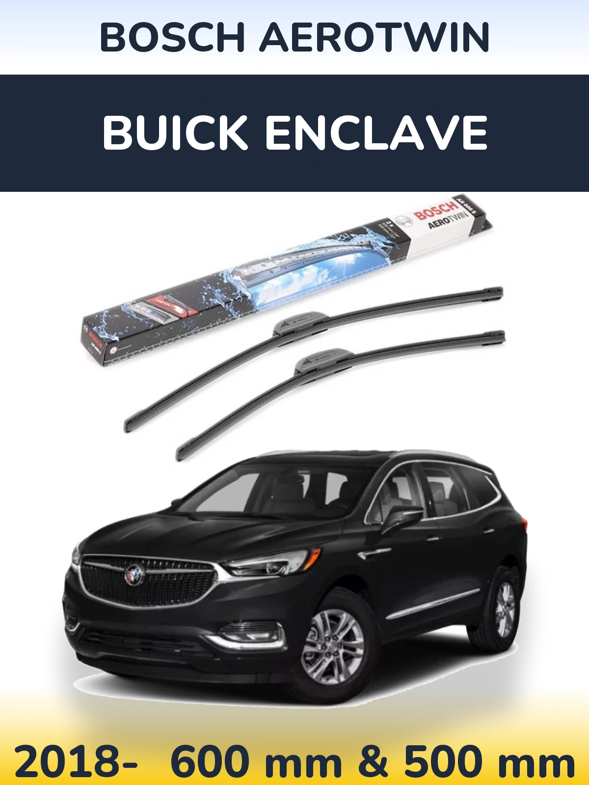 Комплект передних дворников BOSCH AeroTwin 600 & 500 мм для Buick Enclave 2018-2026