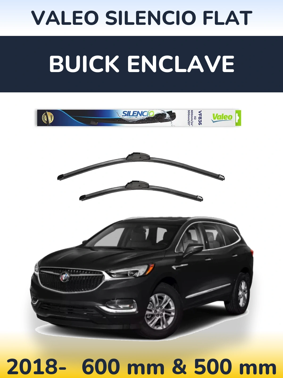 Комплект передних дворников Valeo Silencio Flat 600 & 500 мм для Buick Enclave 2018-2026