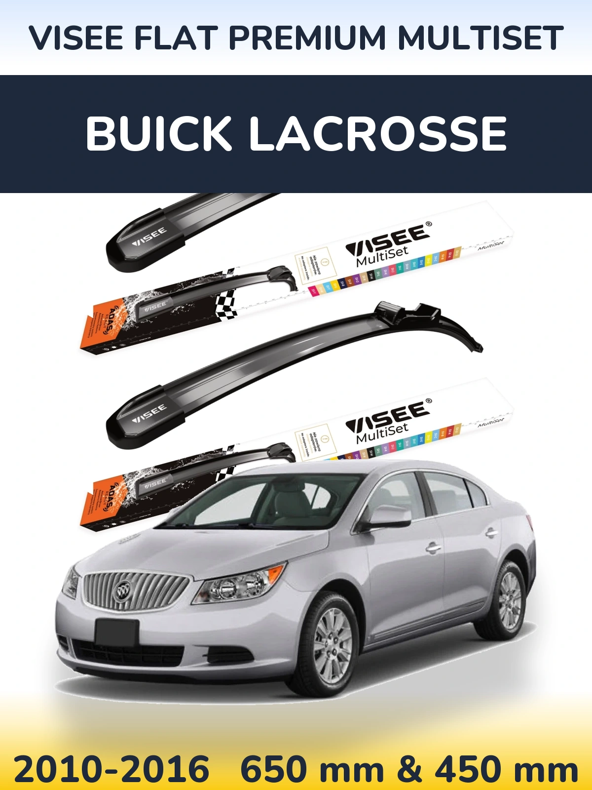 Комплект передніх щіток VISEE FLAT PREMIUM MultiSet 650 & 450 мм для Buick LaCrosse 2010-2016