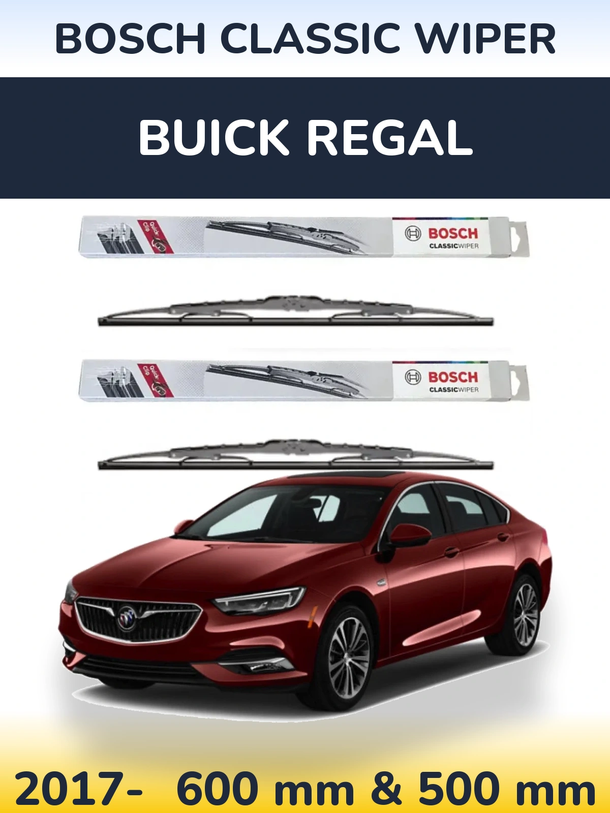 Комплект передних дворников BOSCH Classic Wiper 600 & 500 мм для Buick Regal 2017-2026