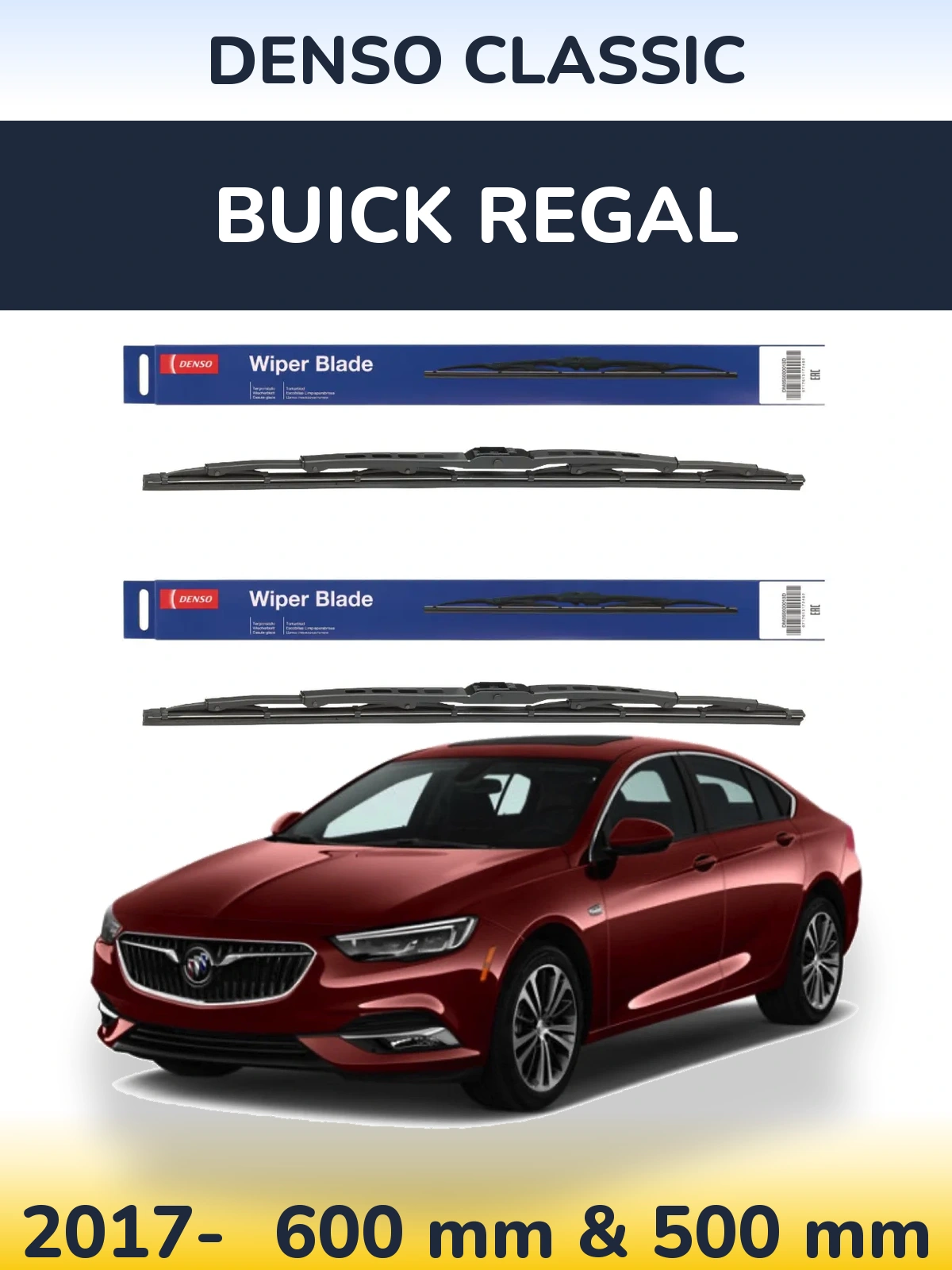 Комплект передних дворников Denso Classic 600 & 500 мм для Buick Regal 2017-2026