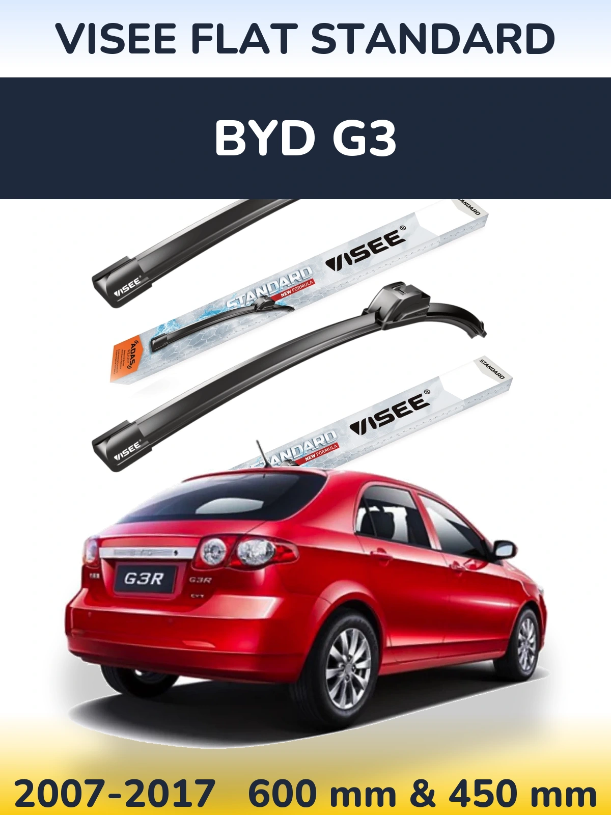 Комплект передніх щіток VISEE FLAT STANDARD 600 & 450 мм для BYD G3 2007-2017