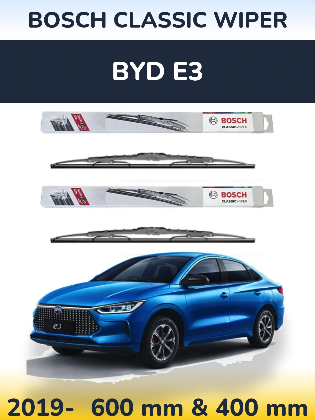 Комплект передних дворников BOSCH Classic Wiper 600 & 400 мм для BYD E3 2019-2026