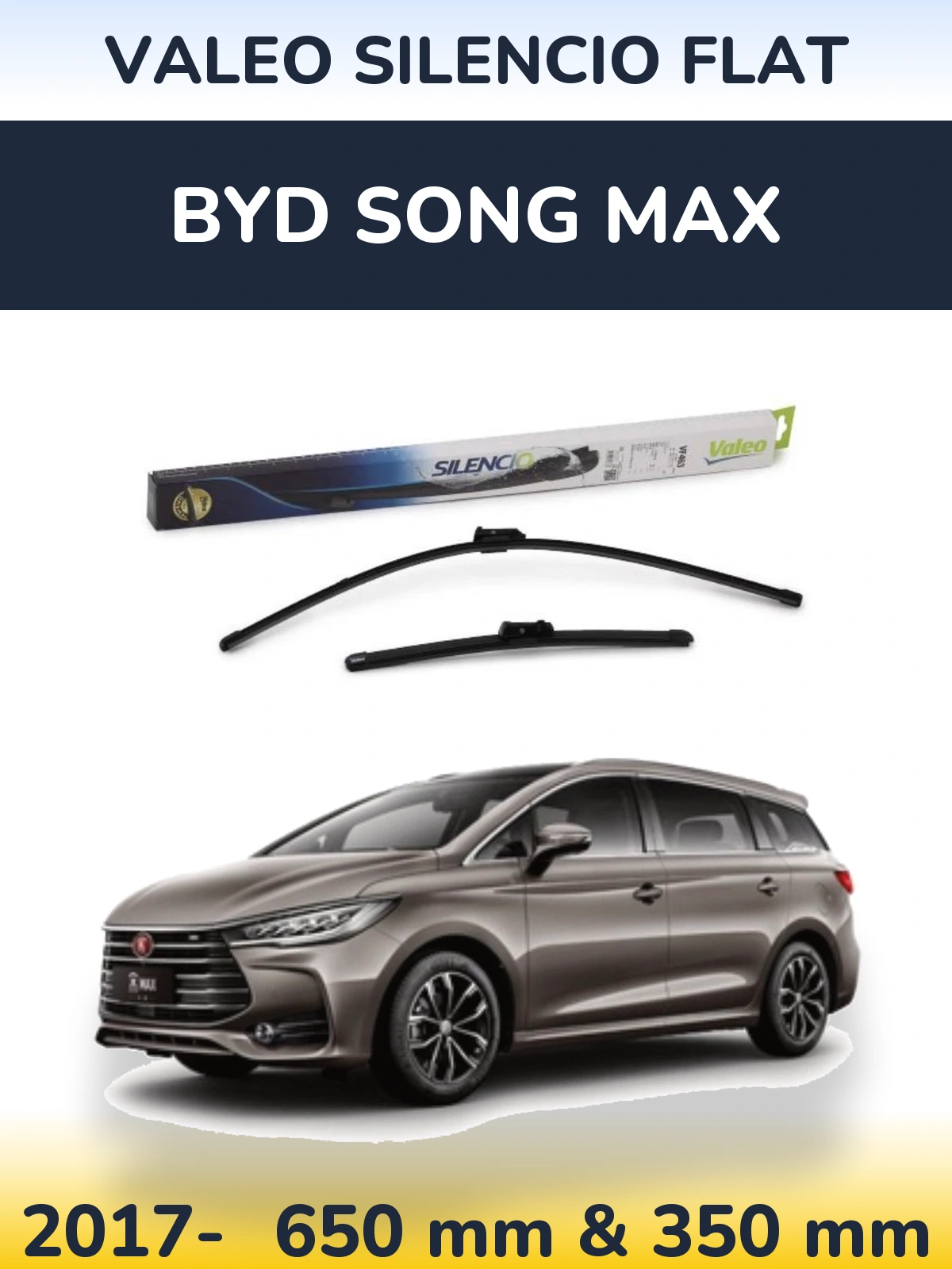 Комплект передних дворников Valeo Silencio Flat 650 & 350 мм для BYD Song Max 2017-2026