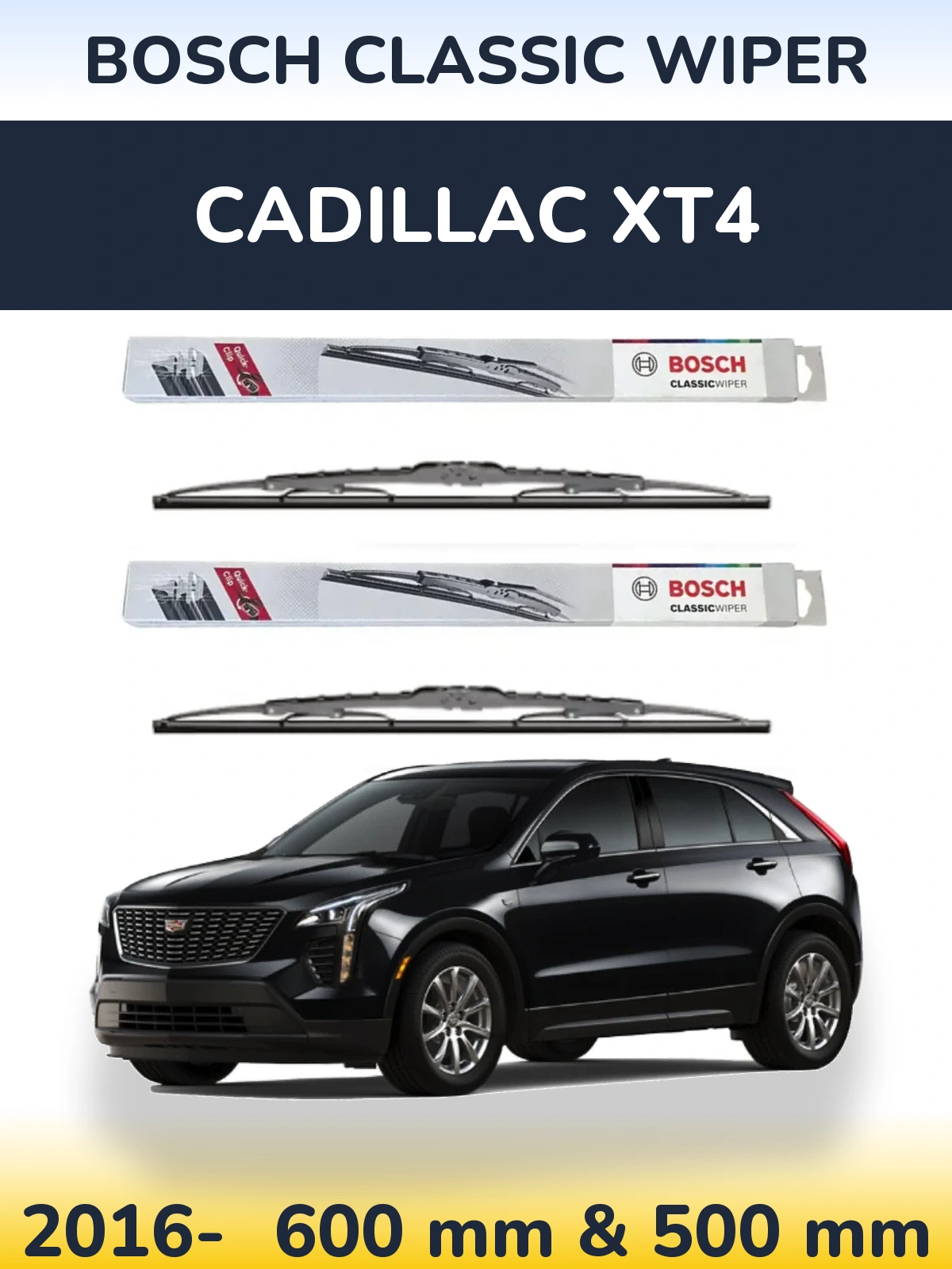 Комплект передних дворников BOSCH Classic Wiper 600 & 500 мм для Cadillac XT4 2016-2026
