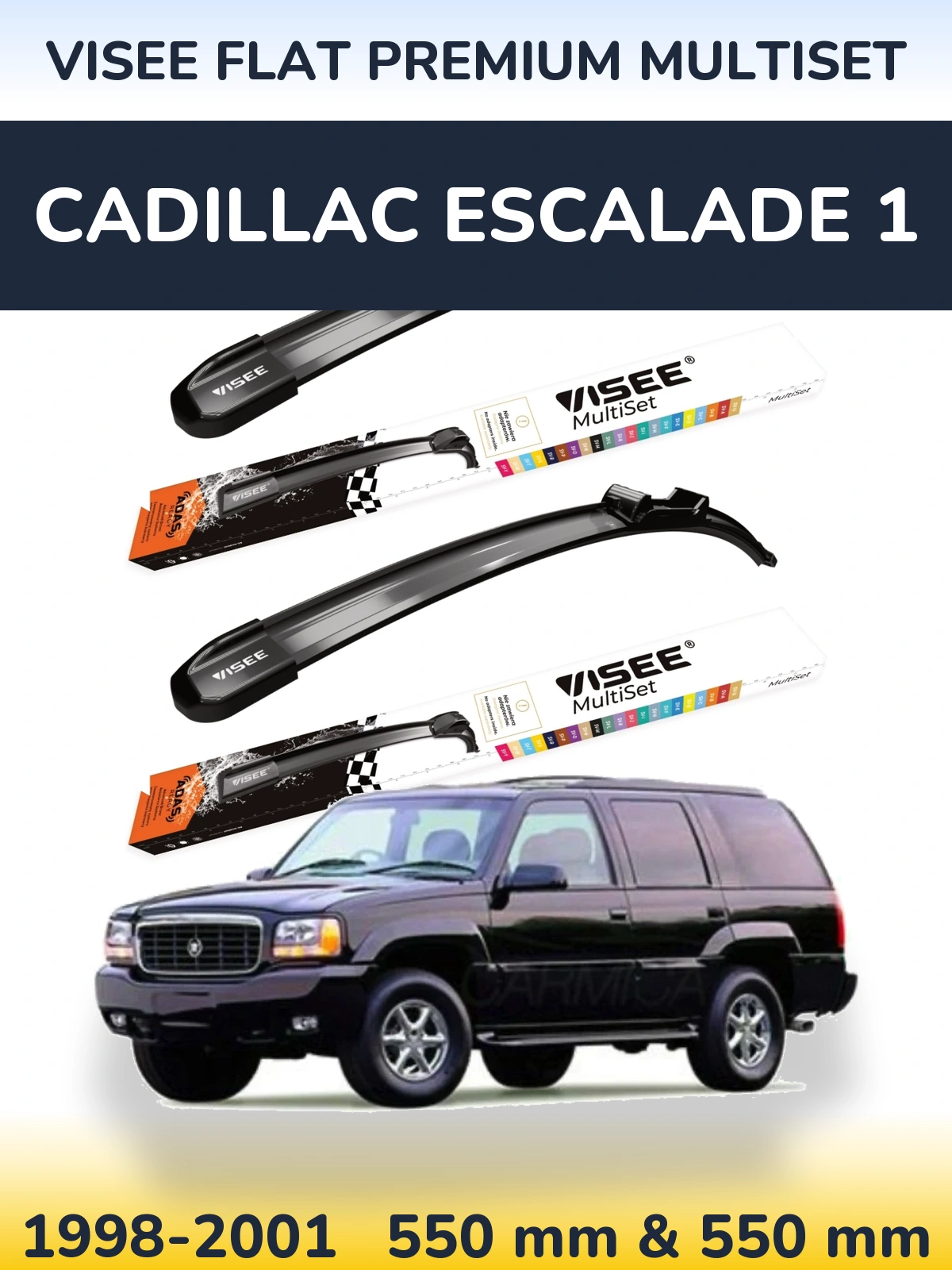 Комплект передніх щіток VISEE FLAT PREMIUM MultiSet 550 & 550 мм для Cadillac Escalade 1 1998-2001