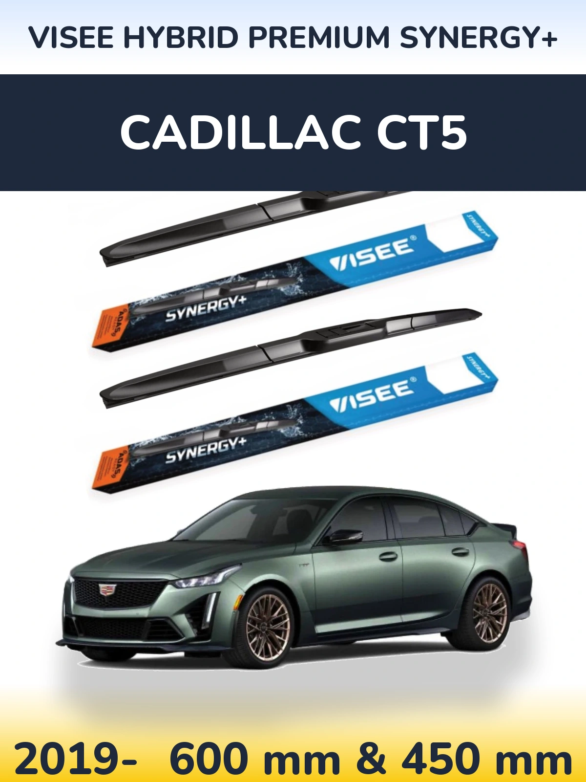 Комплект передніх щіток VISEE HYBRID PREMIUM SYNERGY+ 600 & 450 мм для Cadillac CT5 2019-2026