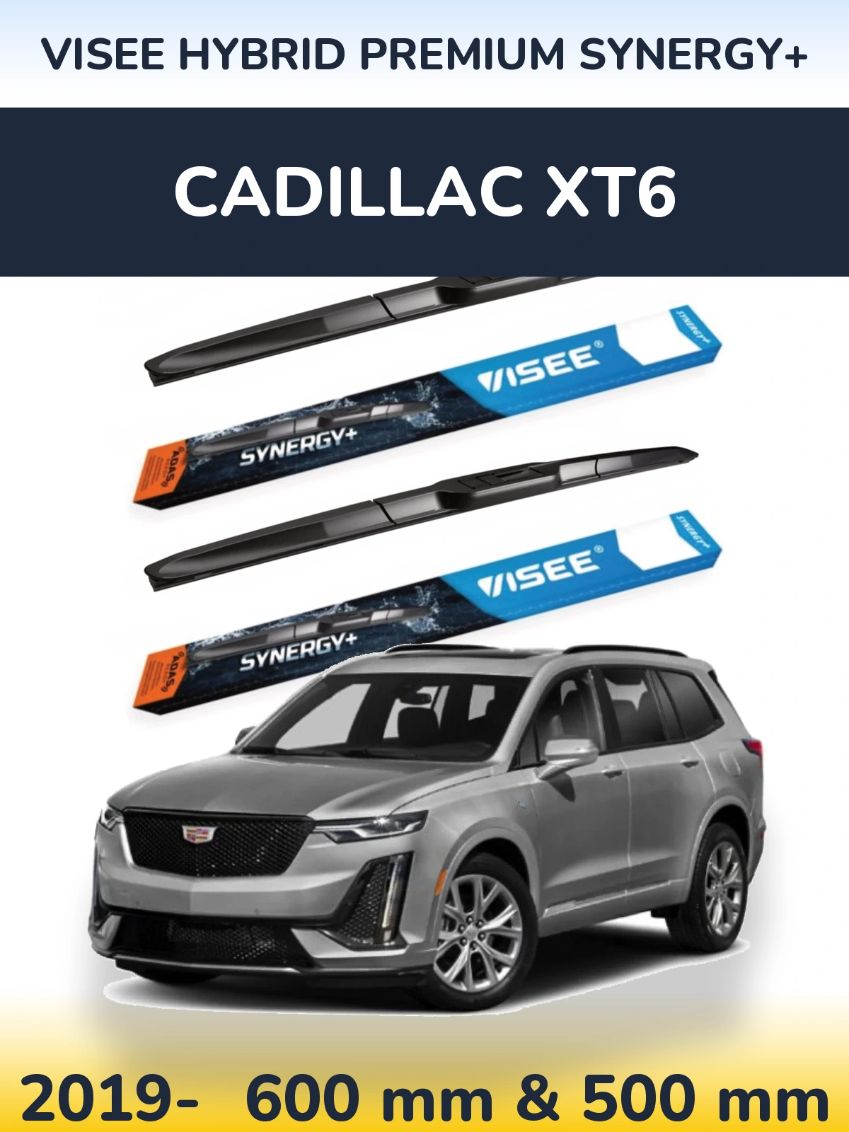 Комплект передніх щіток VISEE HYBRID PREMIUM SYNERGY+ 600 & 500 мм для Cadillac XT6 2019-2026