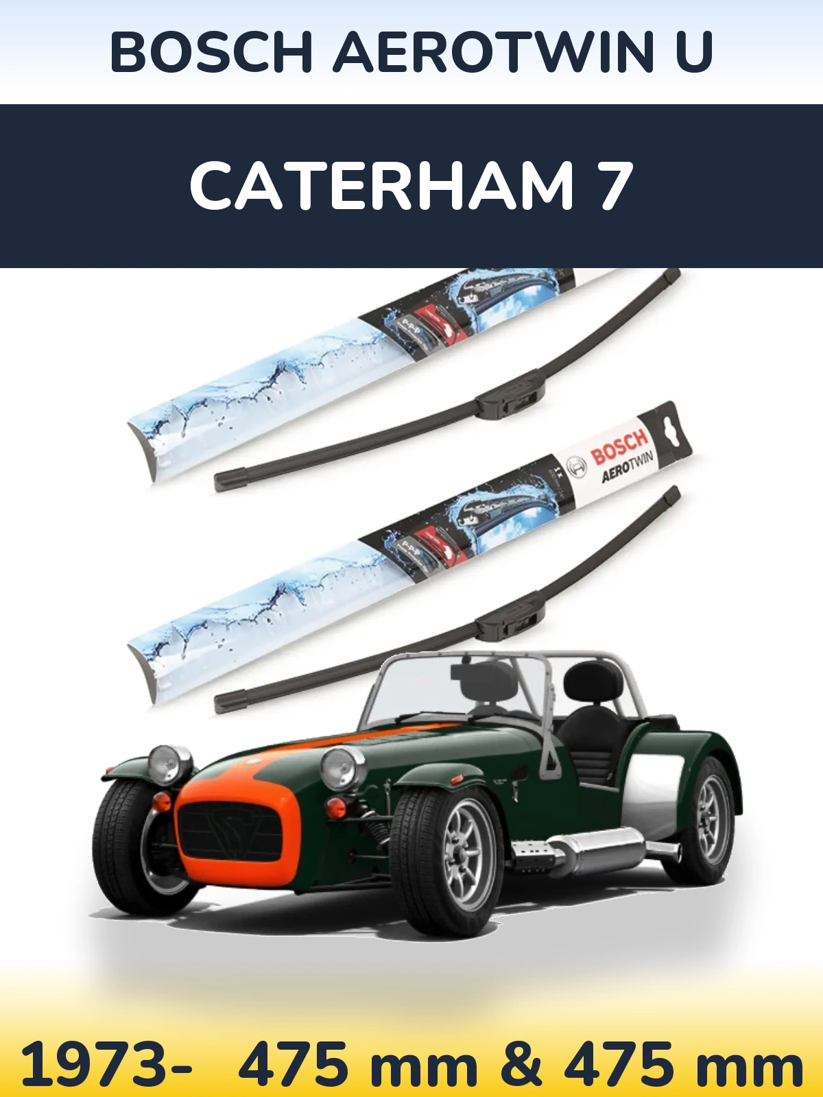 Комплект передніх щіток BOSCH AeroTwin U 475 & 475 мм для Caterham 7 1973-2026