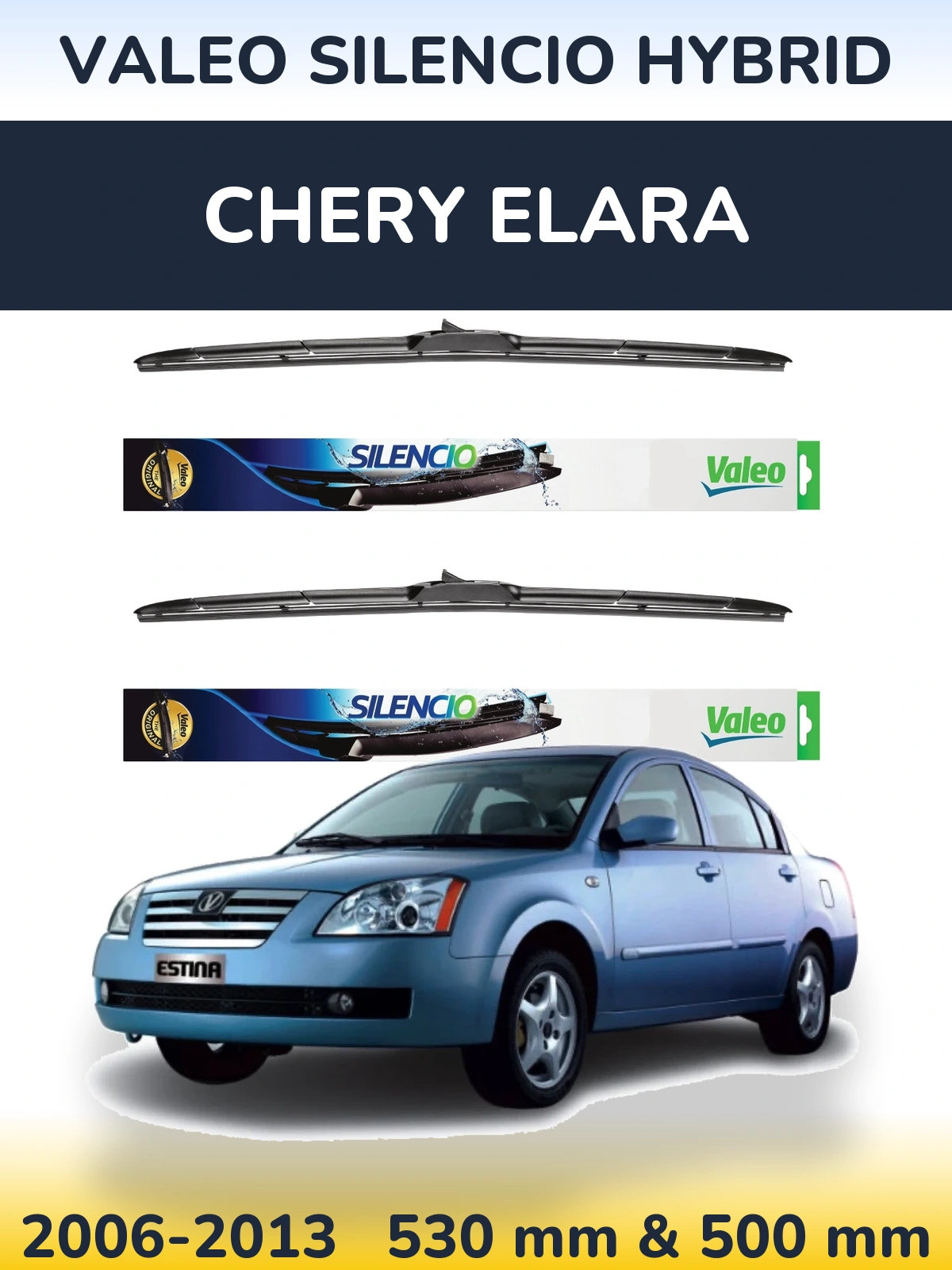 Комплект передніх щіток Valeo Silencio Hybrid 530 & 500 мм для Chery Elara 2006-2013