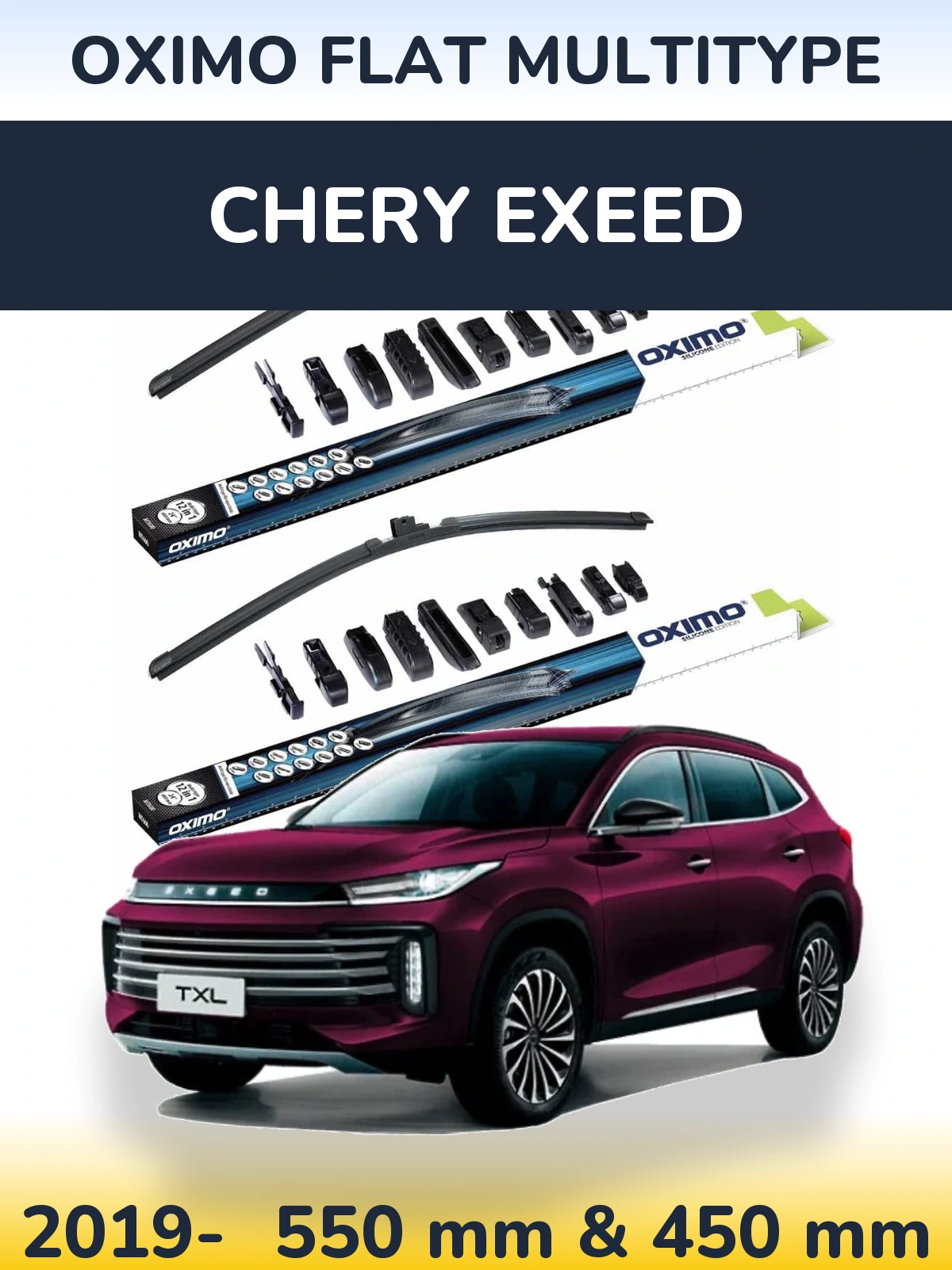 Front wiper blade set Oximo Flat MultiTüüpe 550 & 450 mm for Chery Exeed 2019-2026