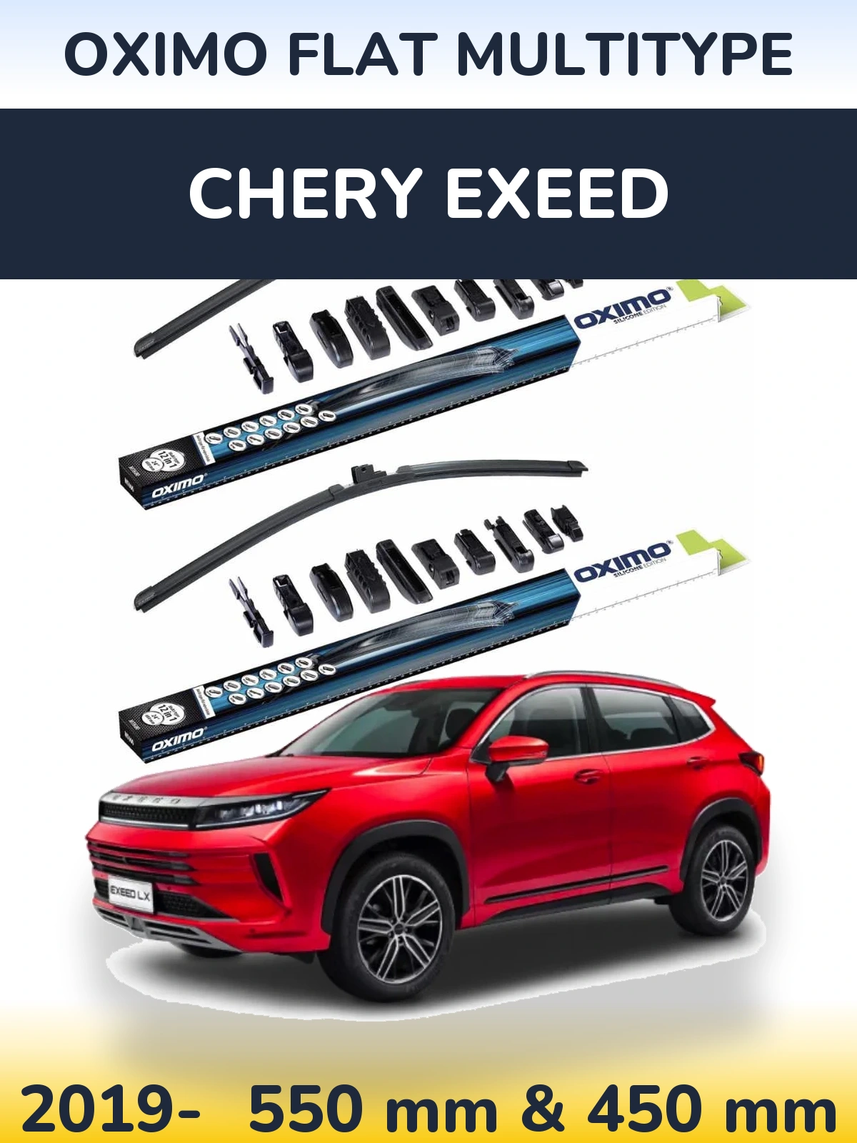 Front wiper blade set Oximo Flat MultiTüüpe 550 & 450 mm for Chery Exeed 2019-2026