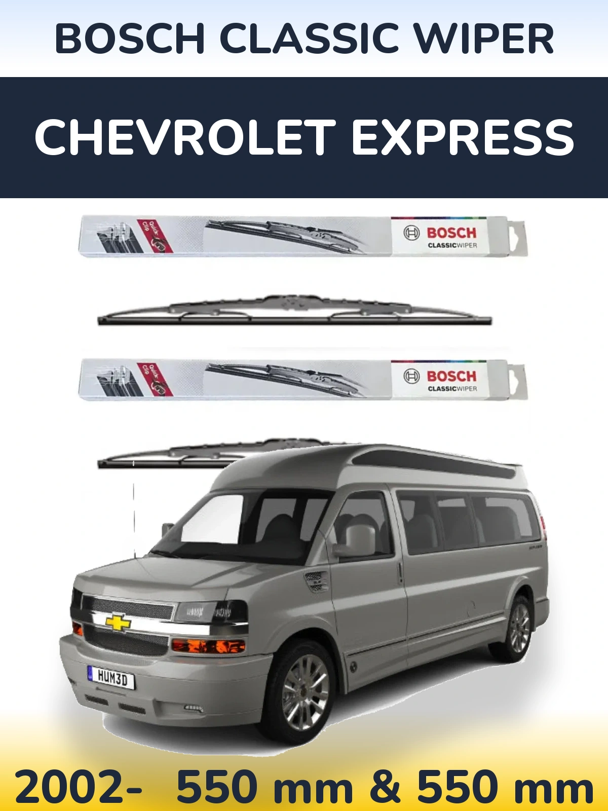 Комплект передніх щіток BOSCH Classic Wiper 550 & 550 мм для Chevrolet Express 2002-2026