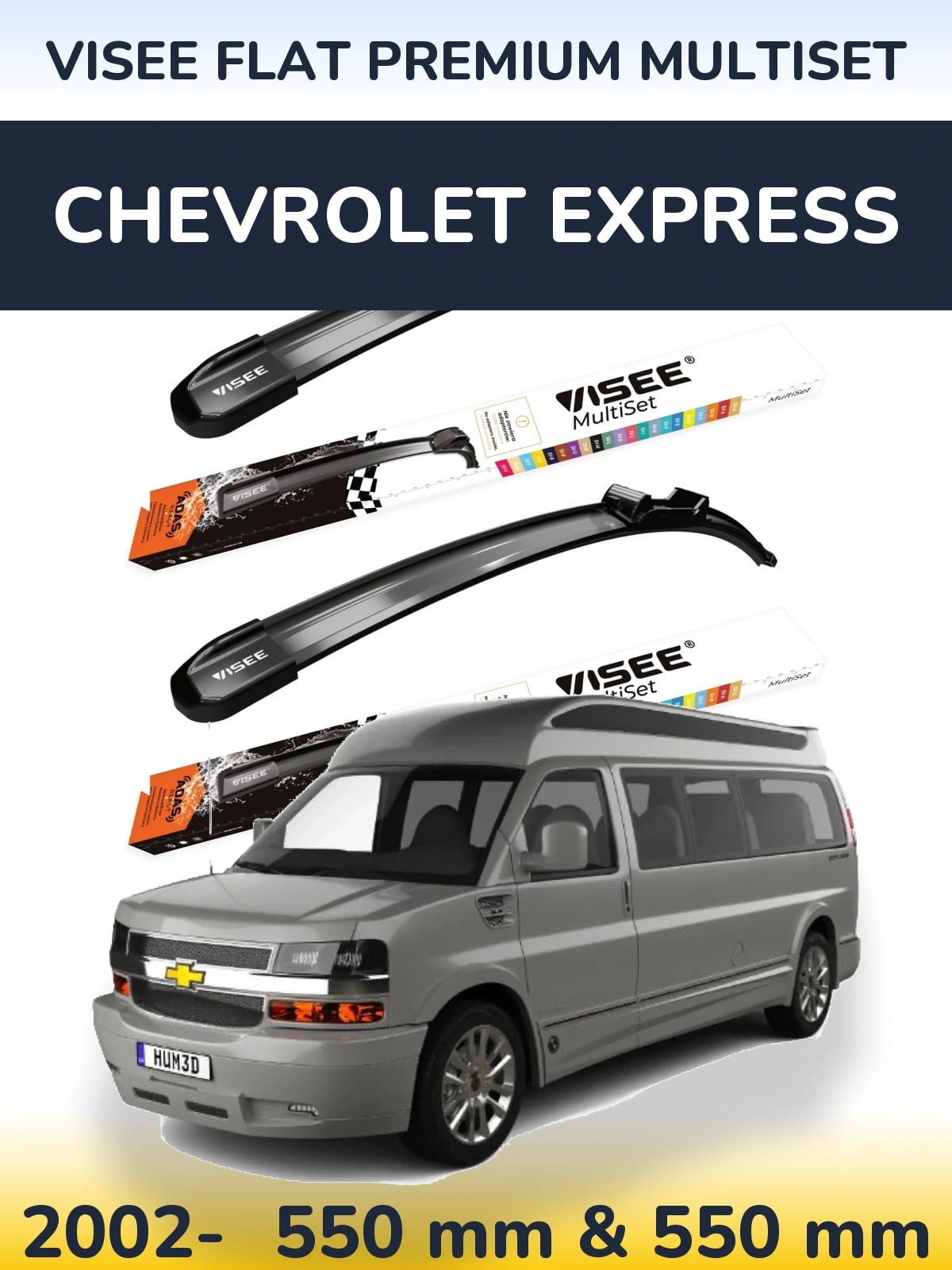 Комплект передніх щіток VISEE FLAT PREMIUM MultiSet 550 & 550 мм для Chevrolet Express 2002-2026