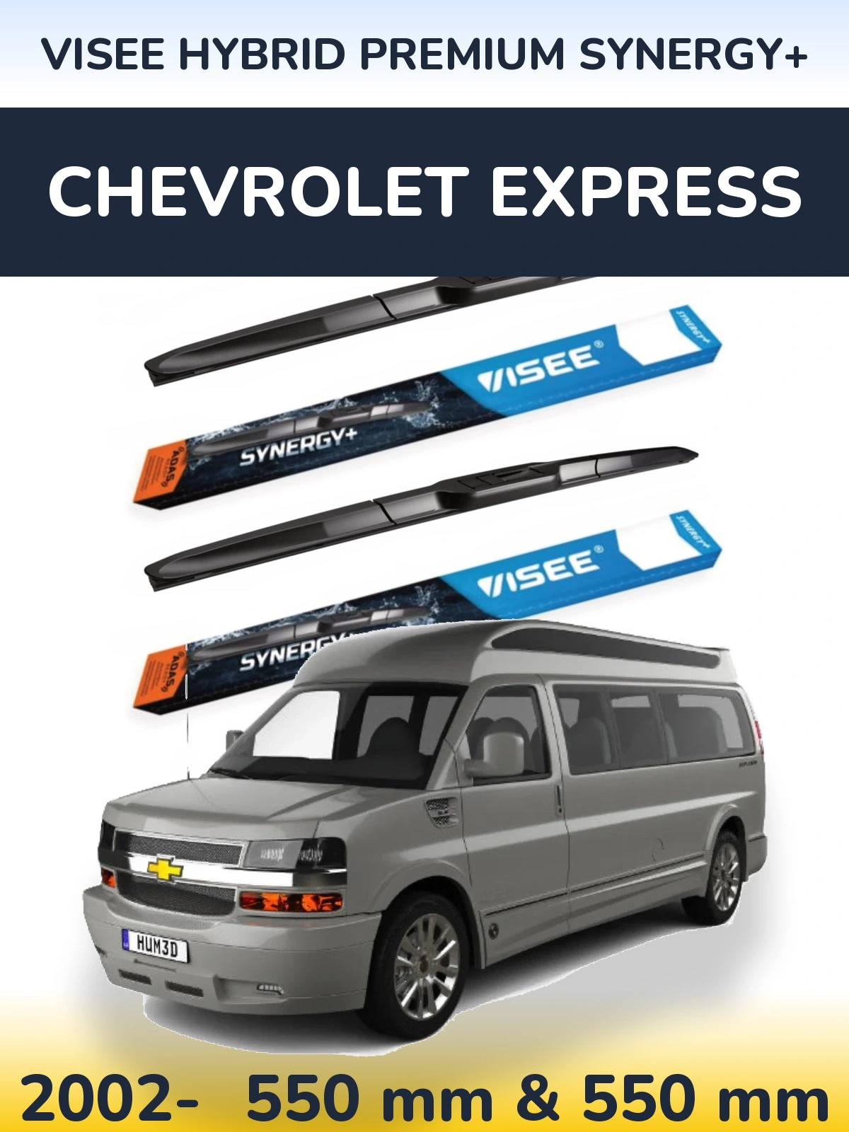 Комплект передніх щіток VISEE HYBRID PREMIUM SYNERGY+ 550 & 550 мм для Chevrolet Express 2002-2026
