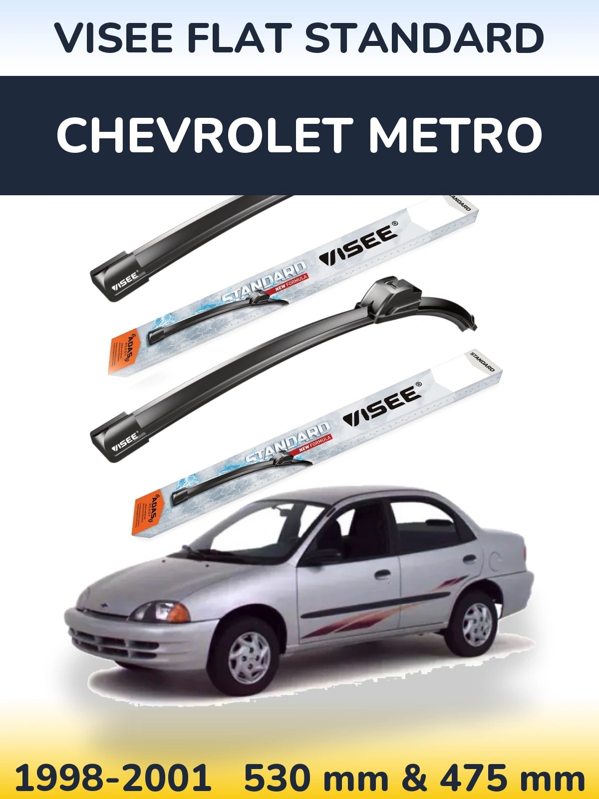 Комплект передних дворников VISEE FLAT STANDARD 530 & 475 мм для Chevrolet Metro 1998-2001