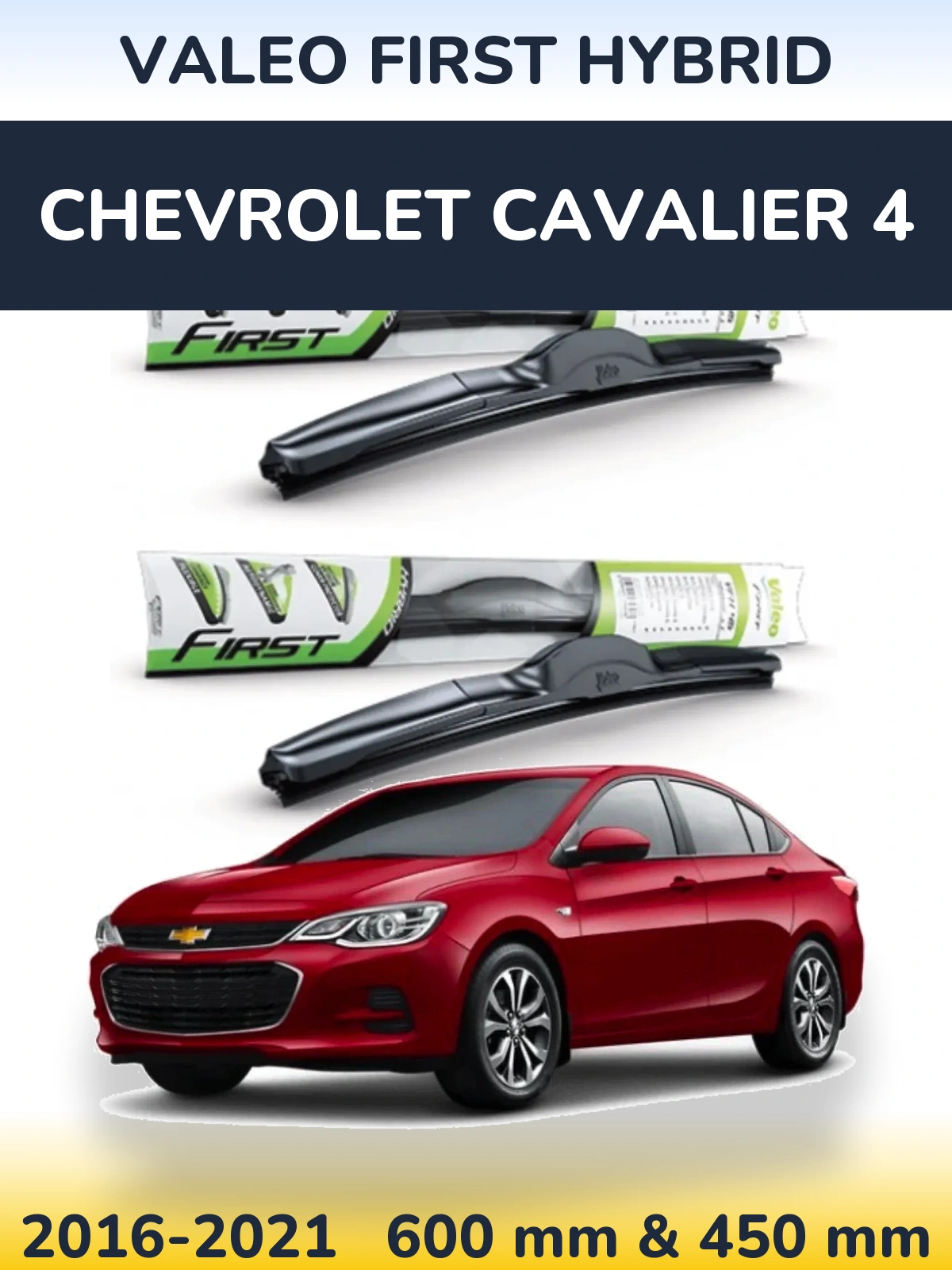Front wiper blade set Valeo First Hybrid 600 & 450 mm for Chevrolet Cavalier 4 2016-2021