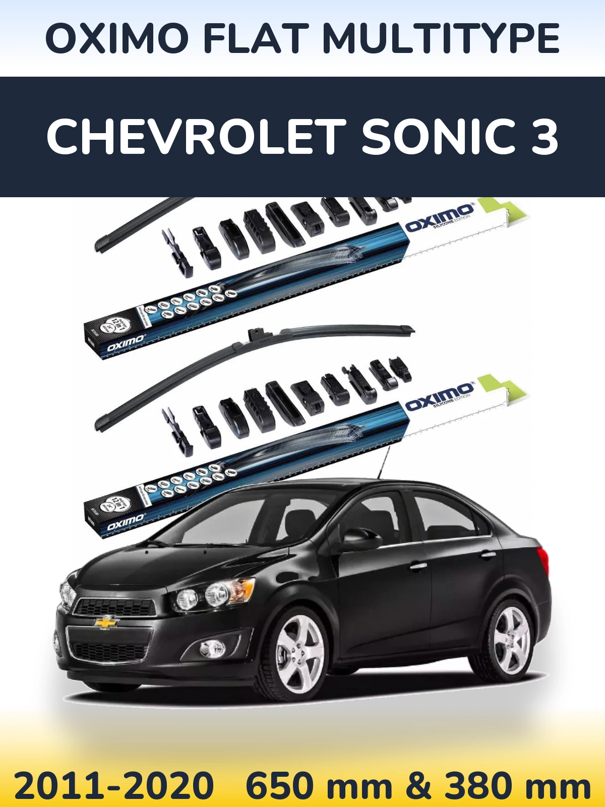 Комплект передніх щіток Oximo Flat MultiТипe 650 & 380 мм для Chevrolet Sonic 3 2011-2020