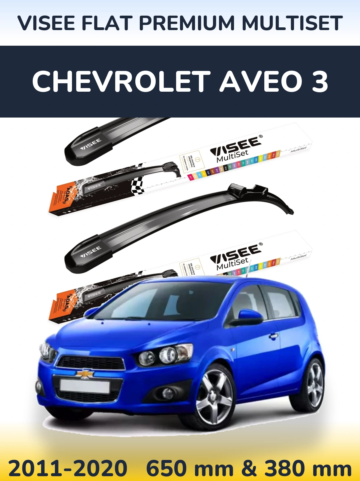 Комплект передніх щіток VISEE FLAT PREMIUM MultiSet 650 & 380 мм для Chevrolet Aveo 3 2011-2020