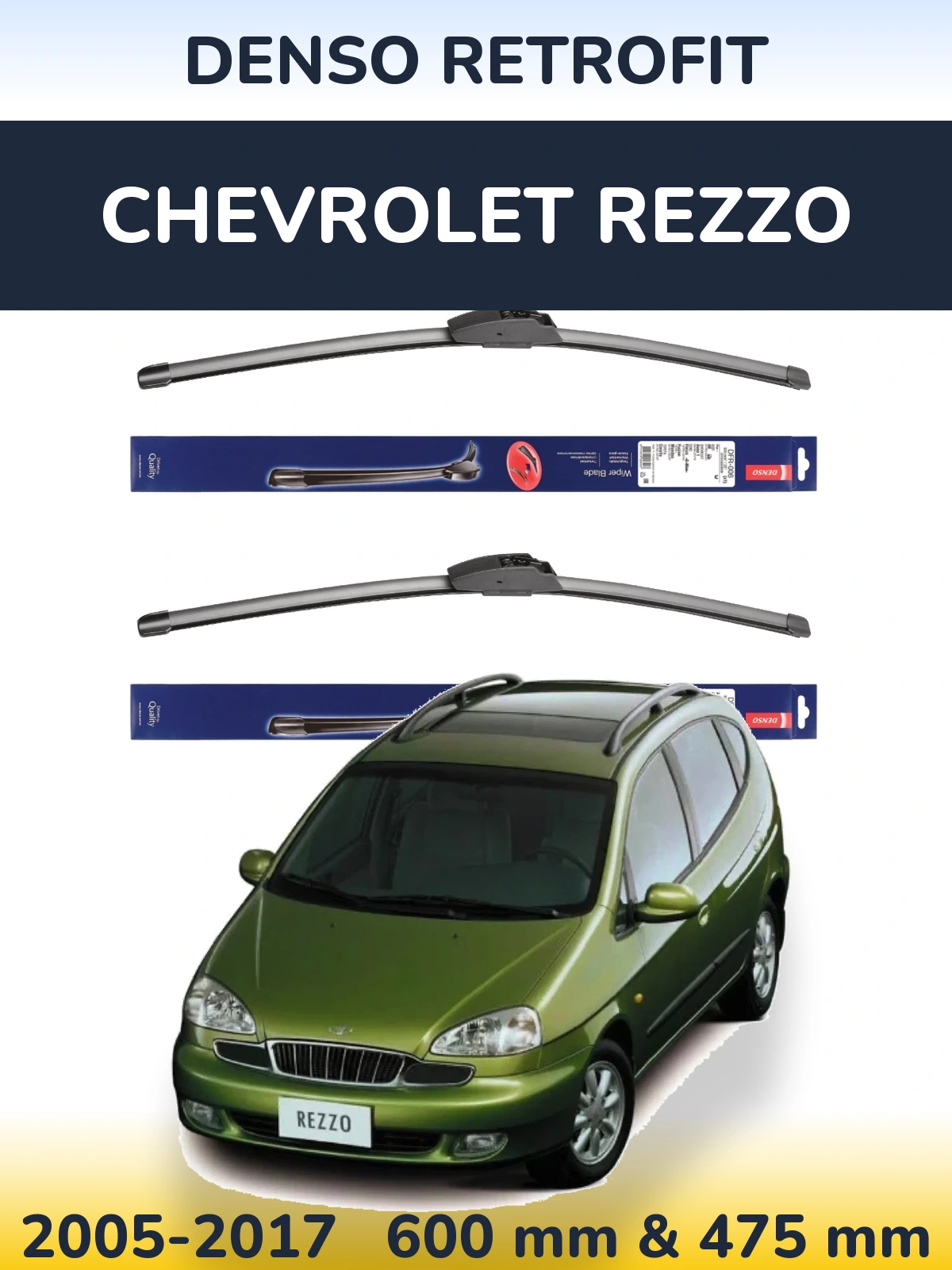 Комплект передніх щіток Denso Retrofit 600 & 475 мм для Chevrolet Rezzo 2005-2017