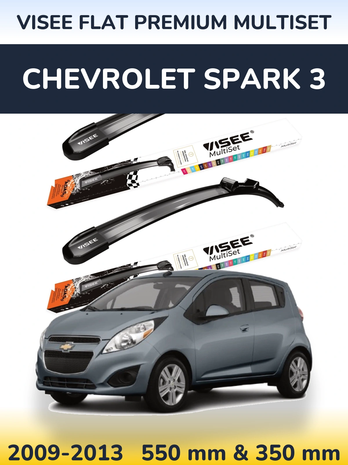 Front wiper blade set VISEE FLAT PREMIUM MultiSet 550 & 350 mm for Chevrolet Spark 3 2009-2013