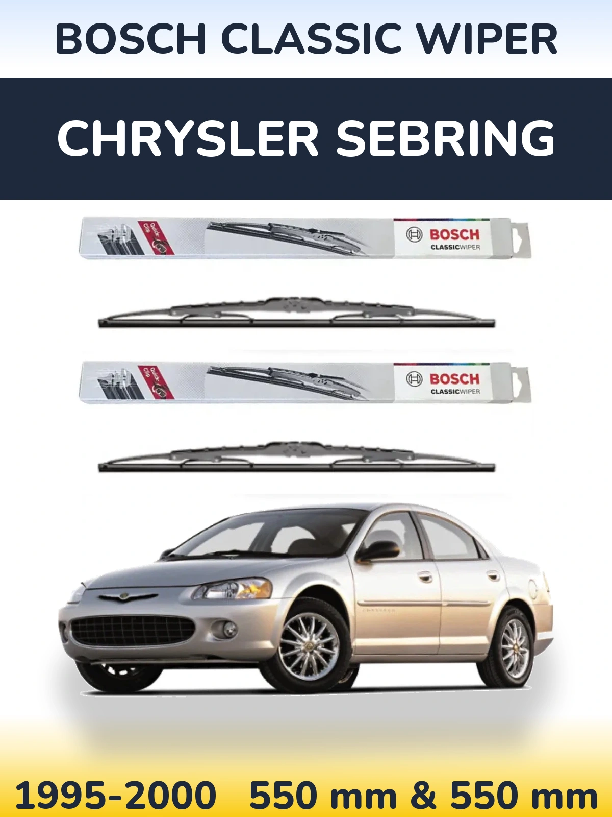 Комплект передніх щіток BOSCH Classic Wiper 550 & 550 мм для Chrysler Sebring 1995-2000