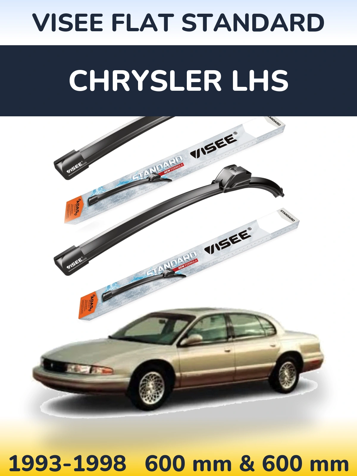 Front wiper blade set VISEE FLAT STANDARD 600 & 600 mm for Chrysler LHS 1993-1998