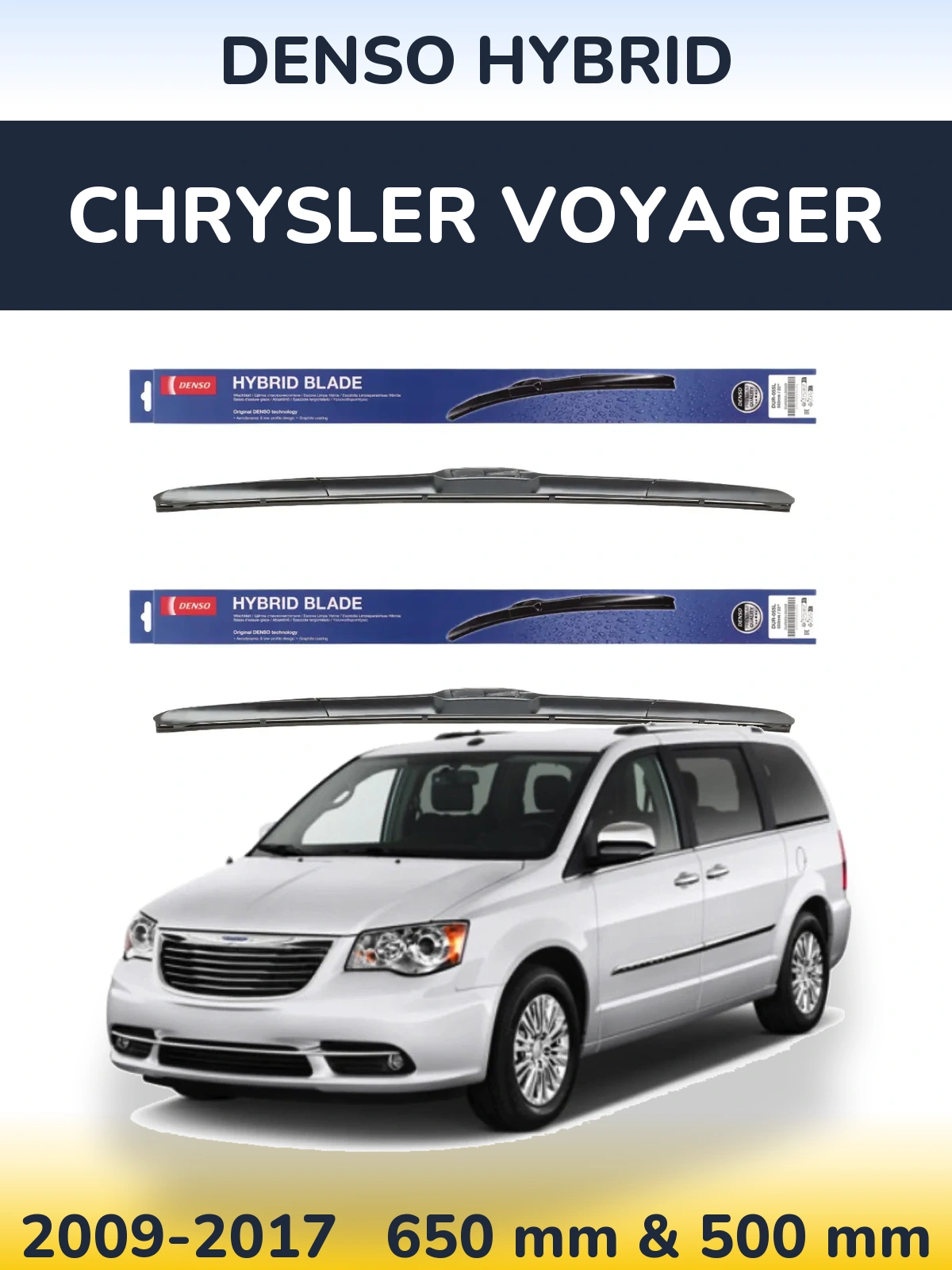 Комплект передних дворников Denso Hybrid 650 & 500 мм для Chrysler Voyager 2009-2017