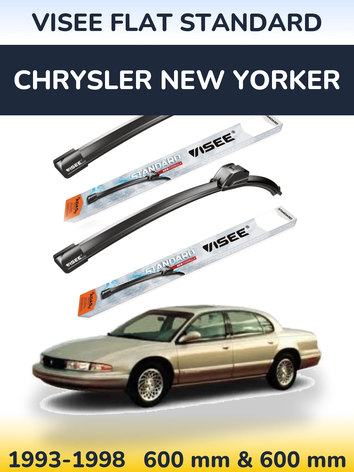 Комплект передніх щіток VISEE FLAT STANDARD 600 & 600 мм для Chrysler New Yorker 1993-1998
