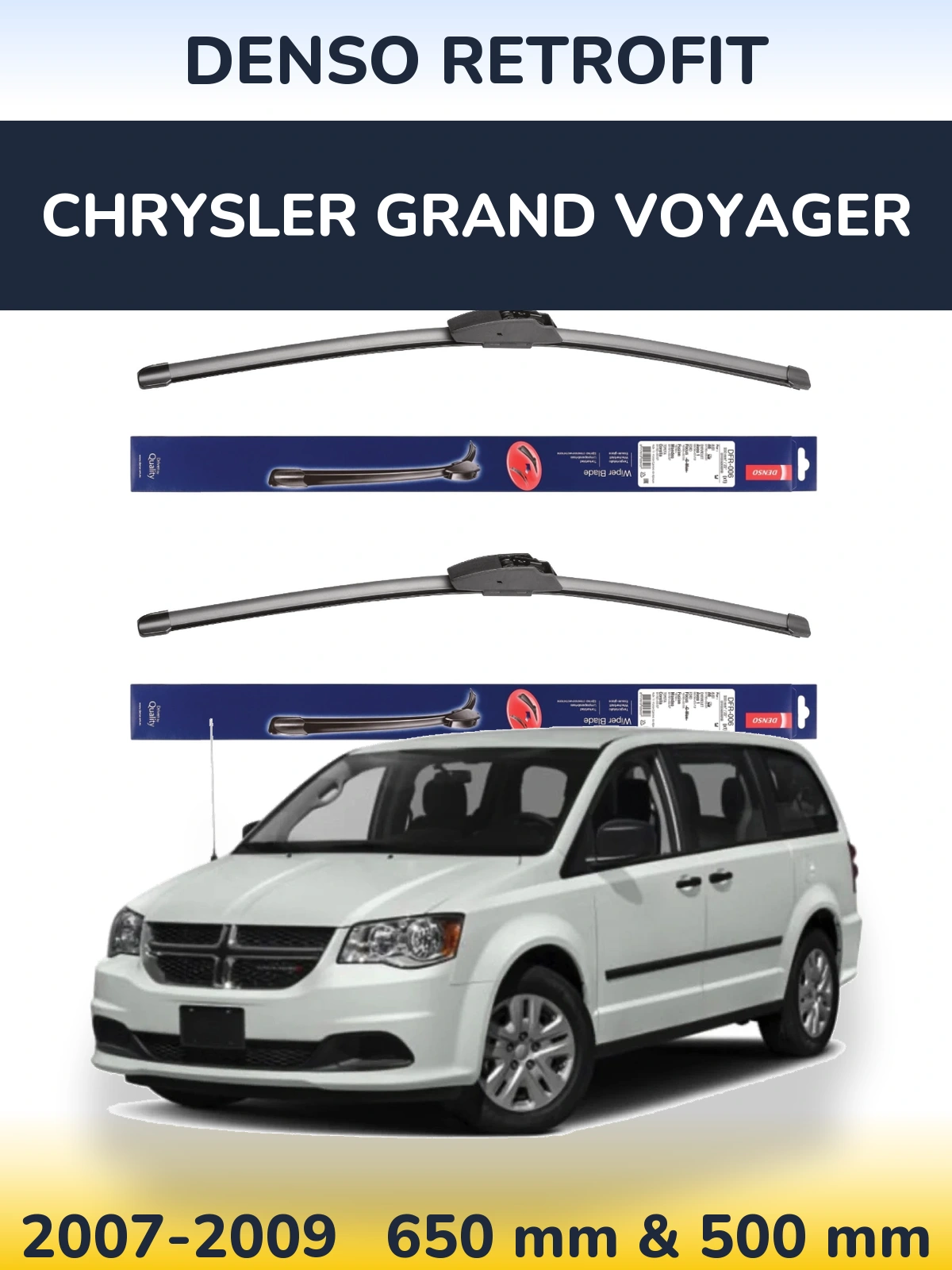 Комплект передніх щіток Denso Retrofit 650 & 500 мм для Chrysler Grand Voyager 2007-2009