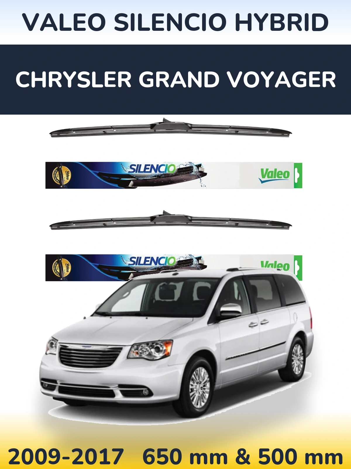 Комплект передніх щіток Valeo Silencio Hybrid 650 & 500 мм для Chrysler Grand Voyager 2009-2017