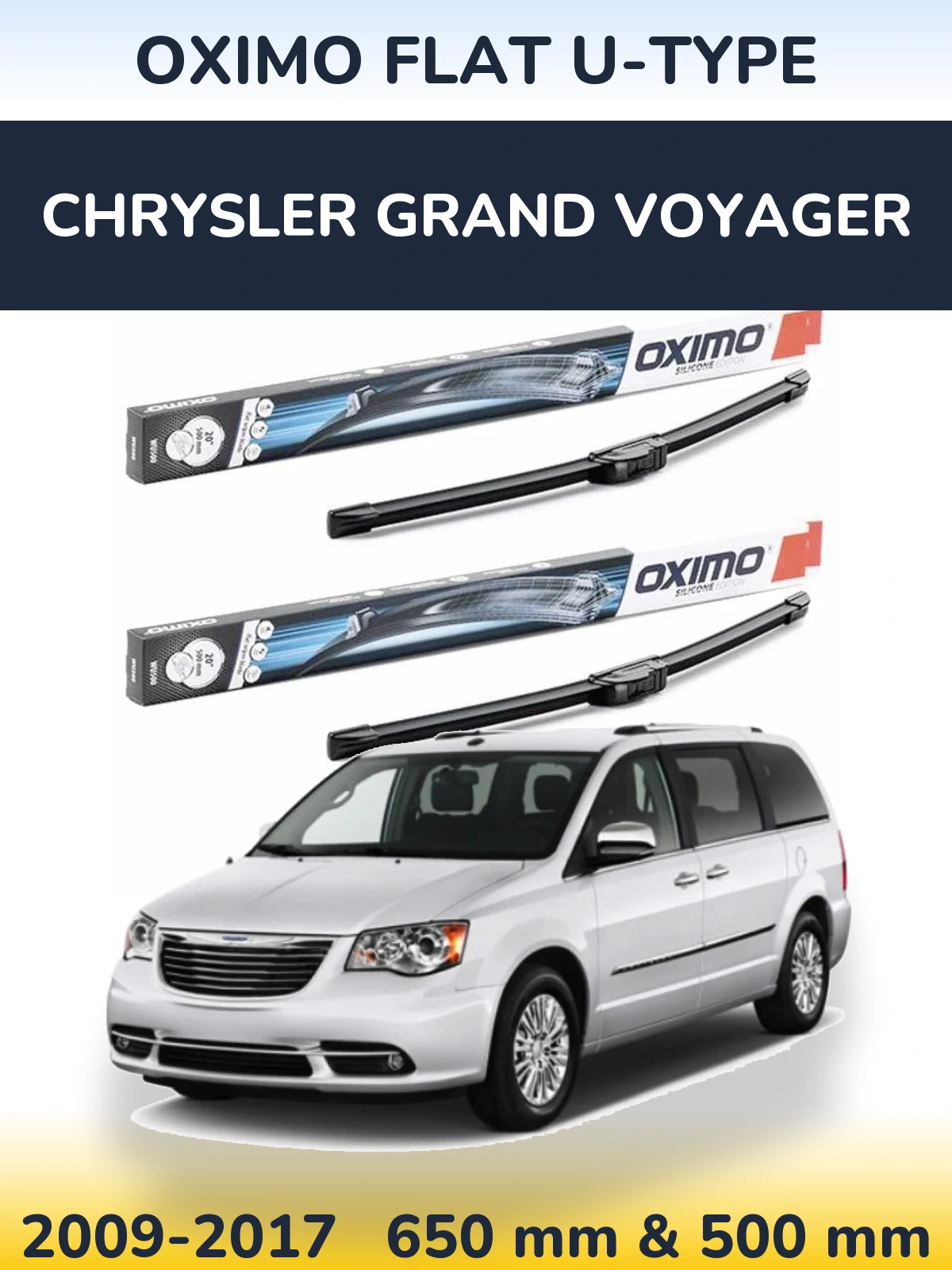 Комплект передніх щіток Oximo Flat U-type 650 & 500 мм для Chrysler Grand Voyager 2009-2017