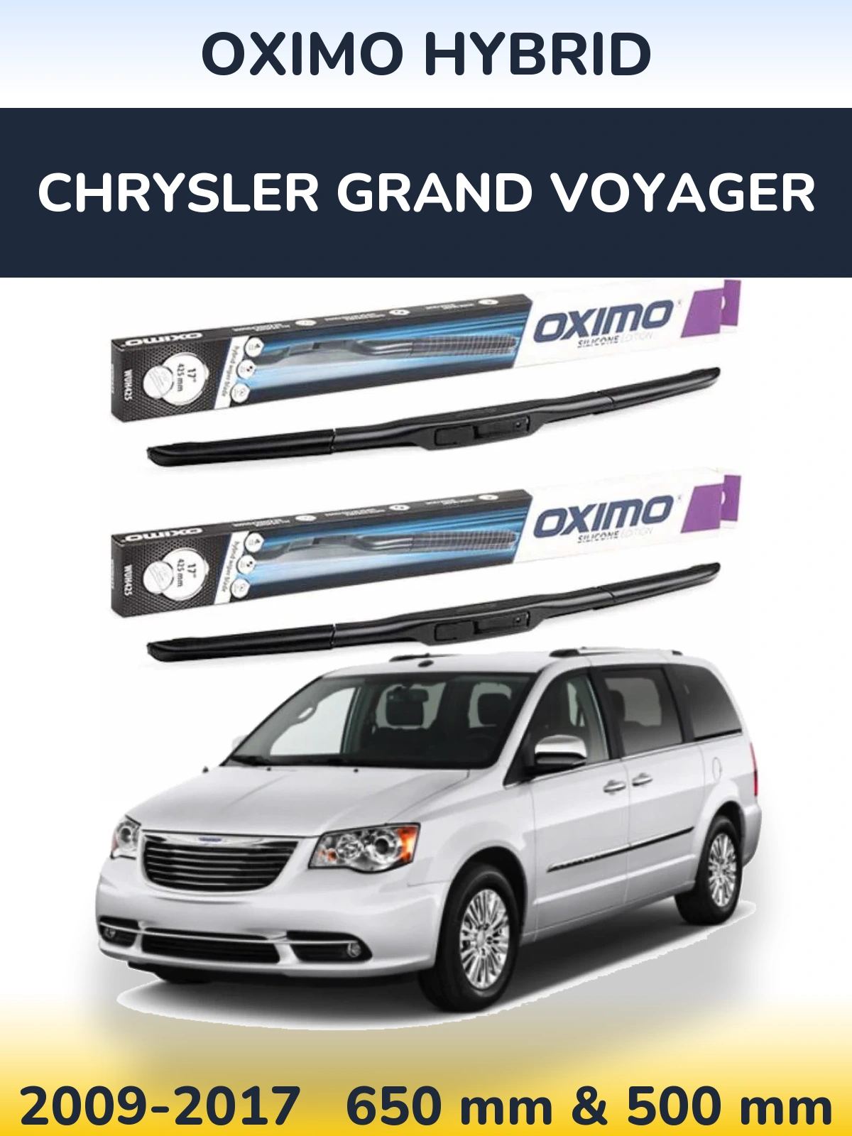Комплект передніх щіток Oximo Hybrid 650 & 500 мм для Chrysler Grand Voyager 2009-2017